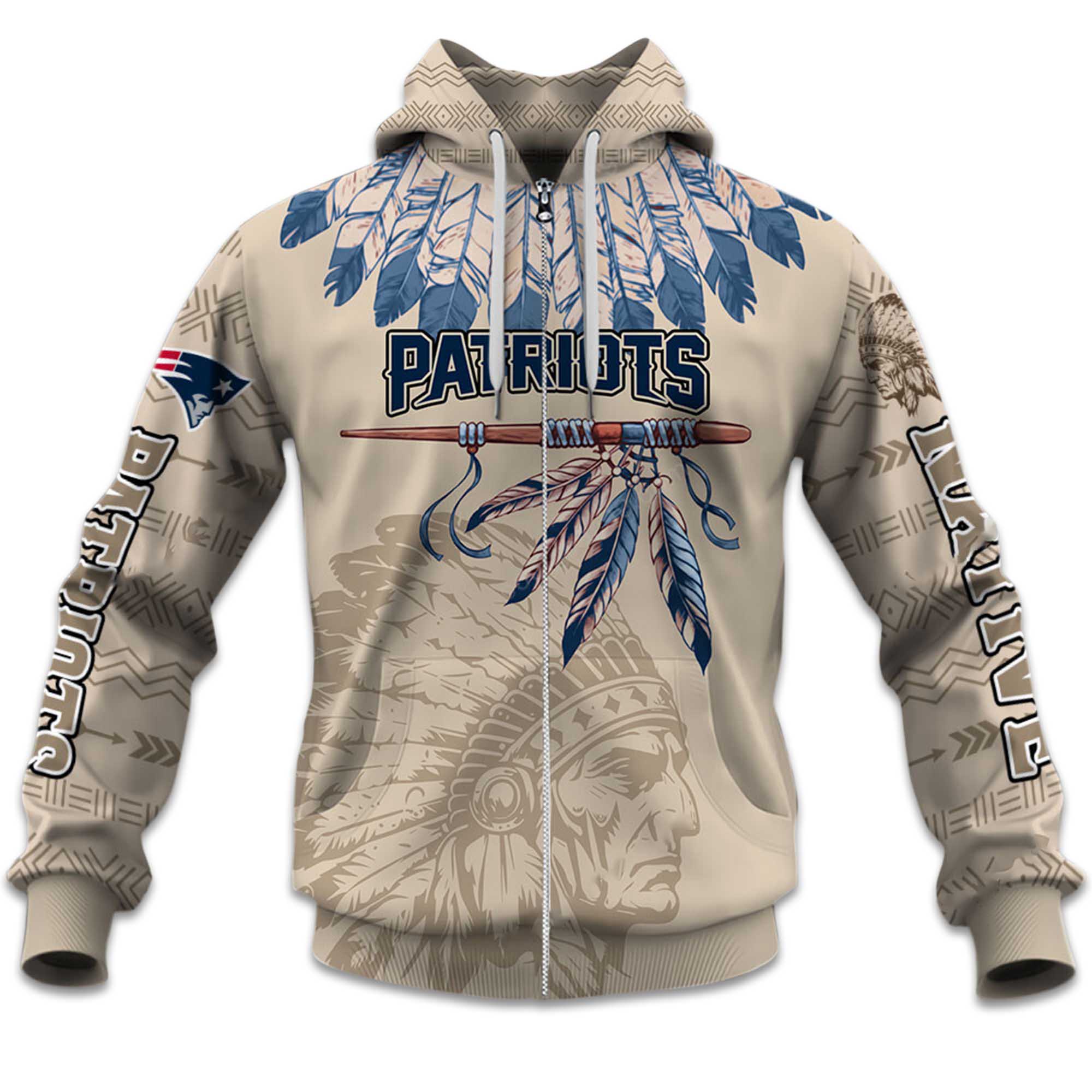 2025 Personalized Patriots Football Native American Heritage Zipper Hoodie 2025 Personalized Patriots Football Native American Heritage Zipper Hoodie