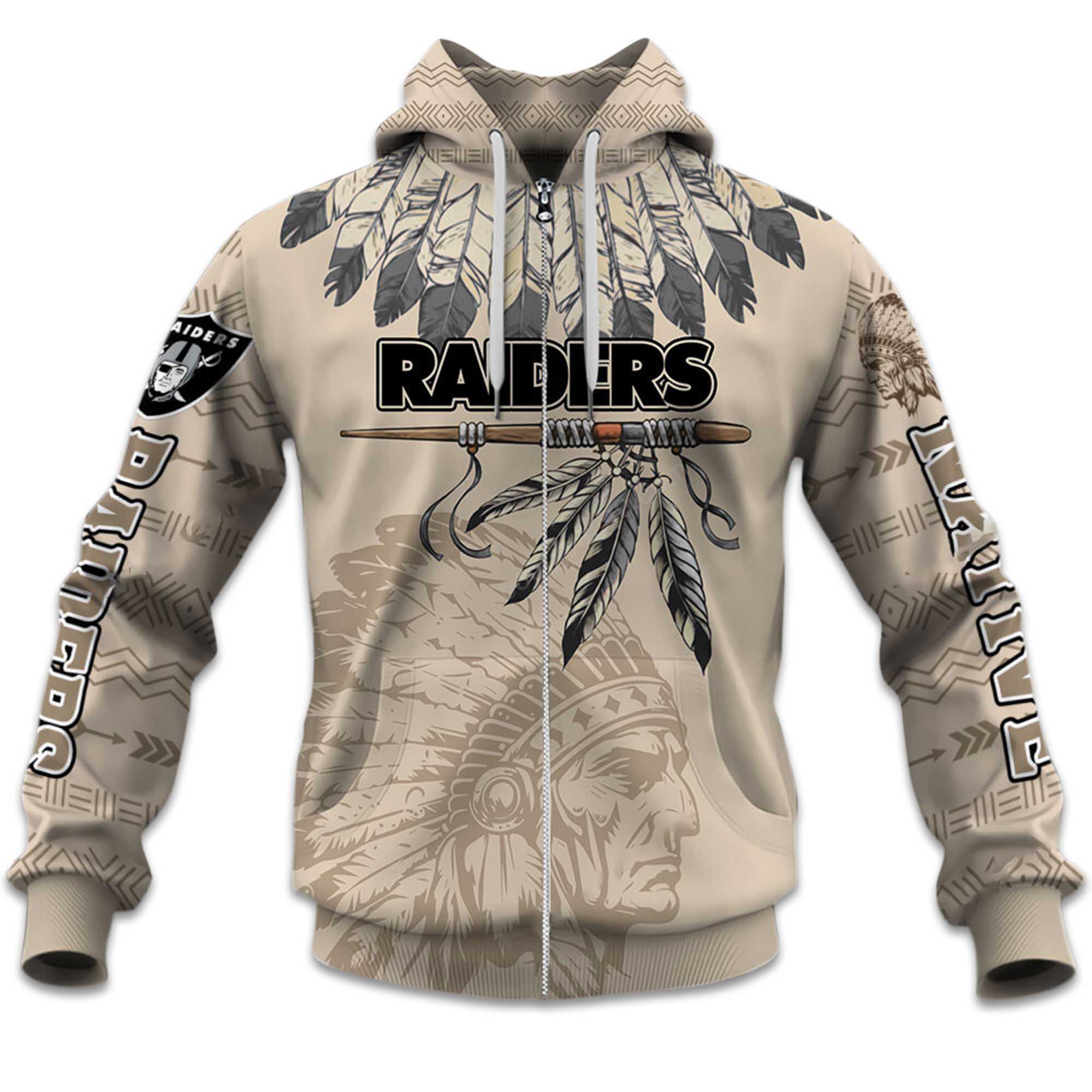 2025 Personalized Raiders Football Native American Heritage Zipper Hoodie 2025 Personalized Raiders Football Native American Heritage Zipper Hoodie