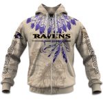 2025 Personalized Ravens Football Native American Heritage Zipper Hoodie