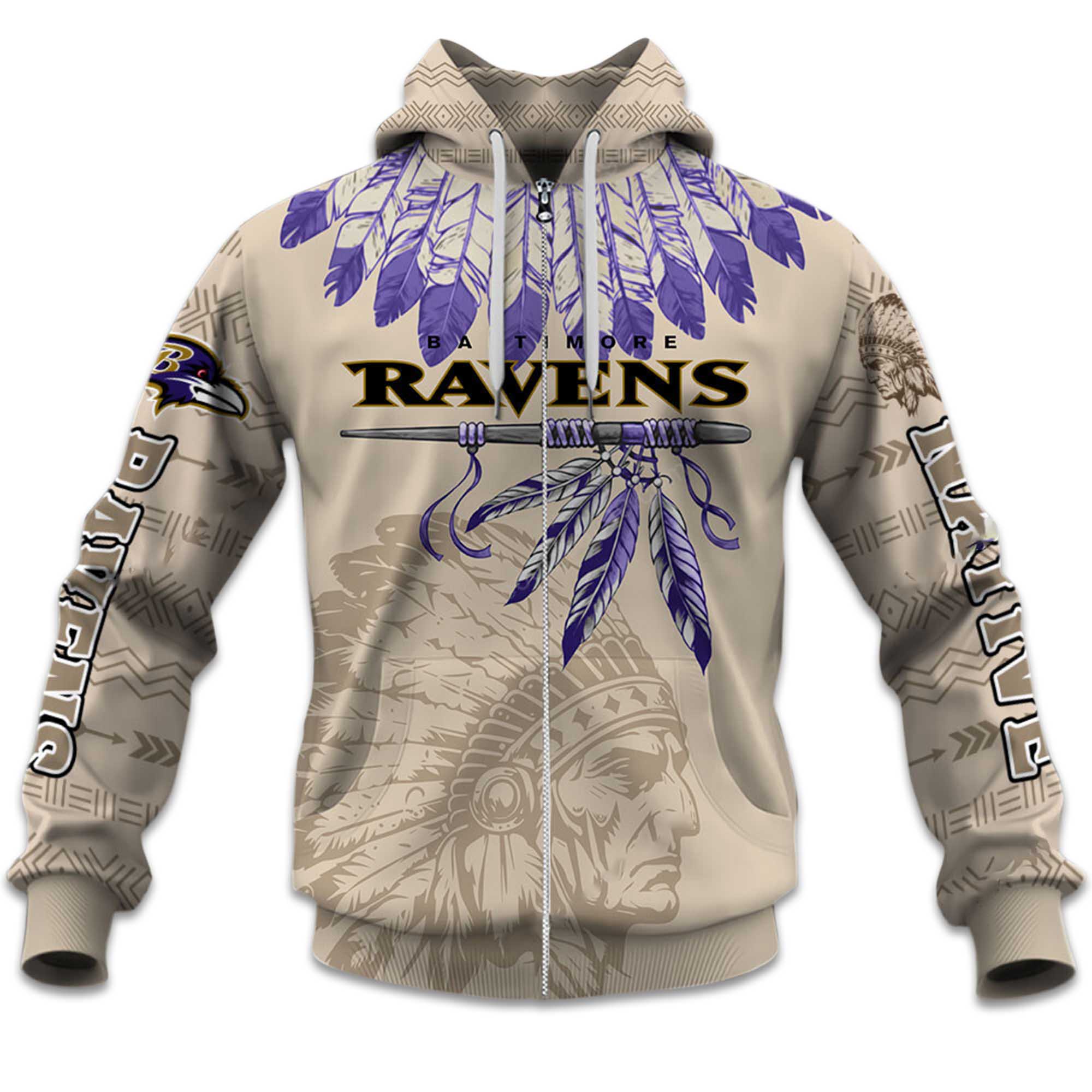 2025 Personalized Ravens Football Native American Heritage Zipper Hoodie 2025 Personalized Ravens Football Native American Heritage Zipper Hoodie