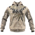 2025 Personalized Saints Football Native American Heritage Zipper Hoodie