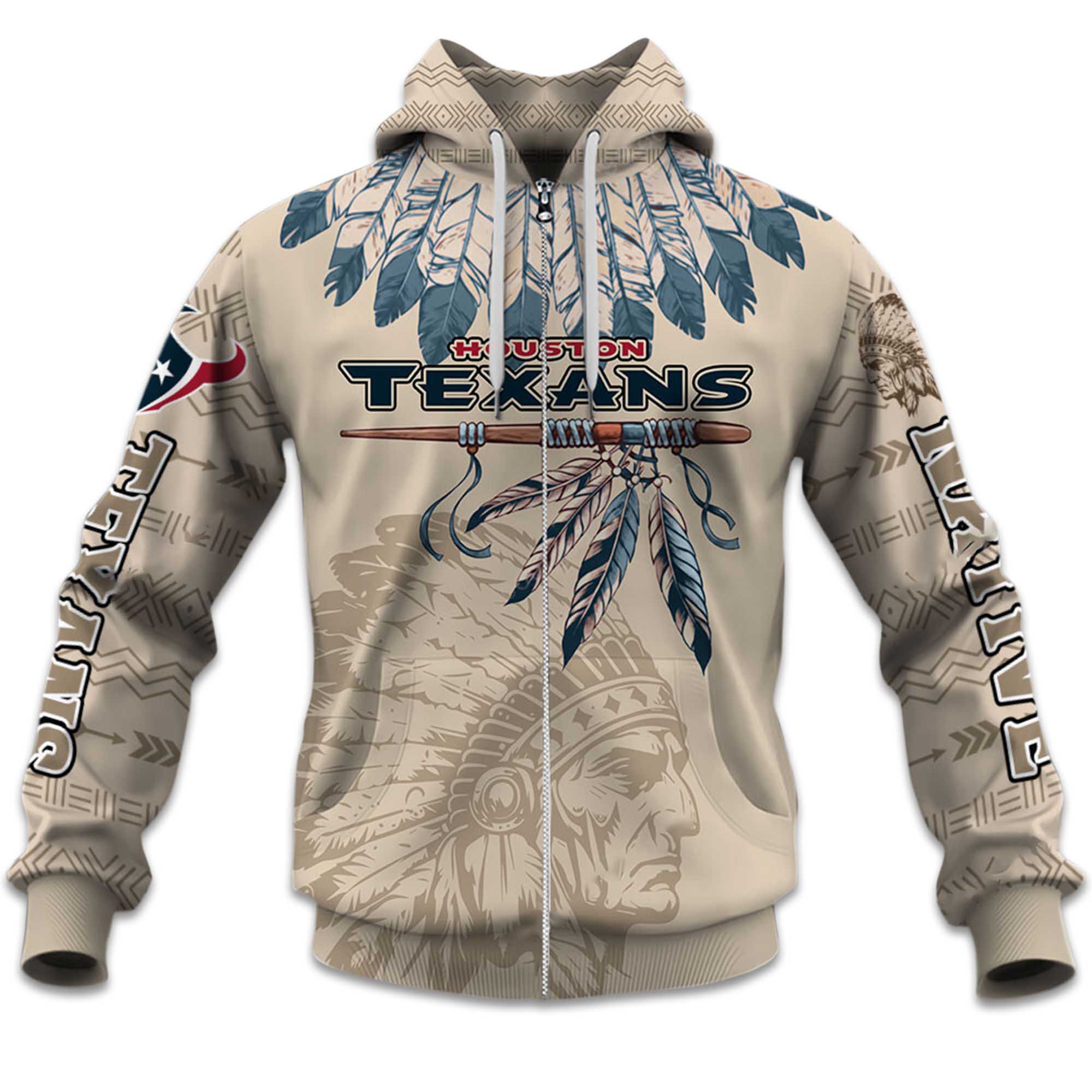 2025 Personalized Texans Football Native American Heritage Zipper Hoodie 2025 Personalized Texans Football Native American Heritage Zipper Hoodie