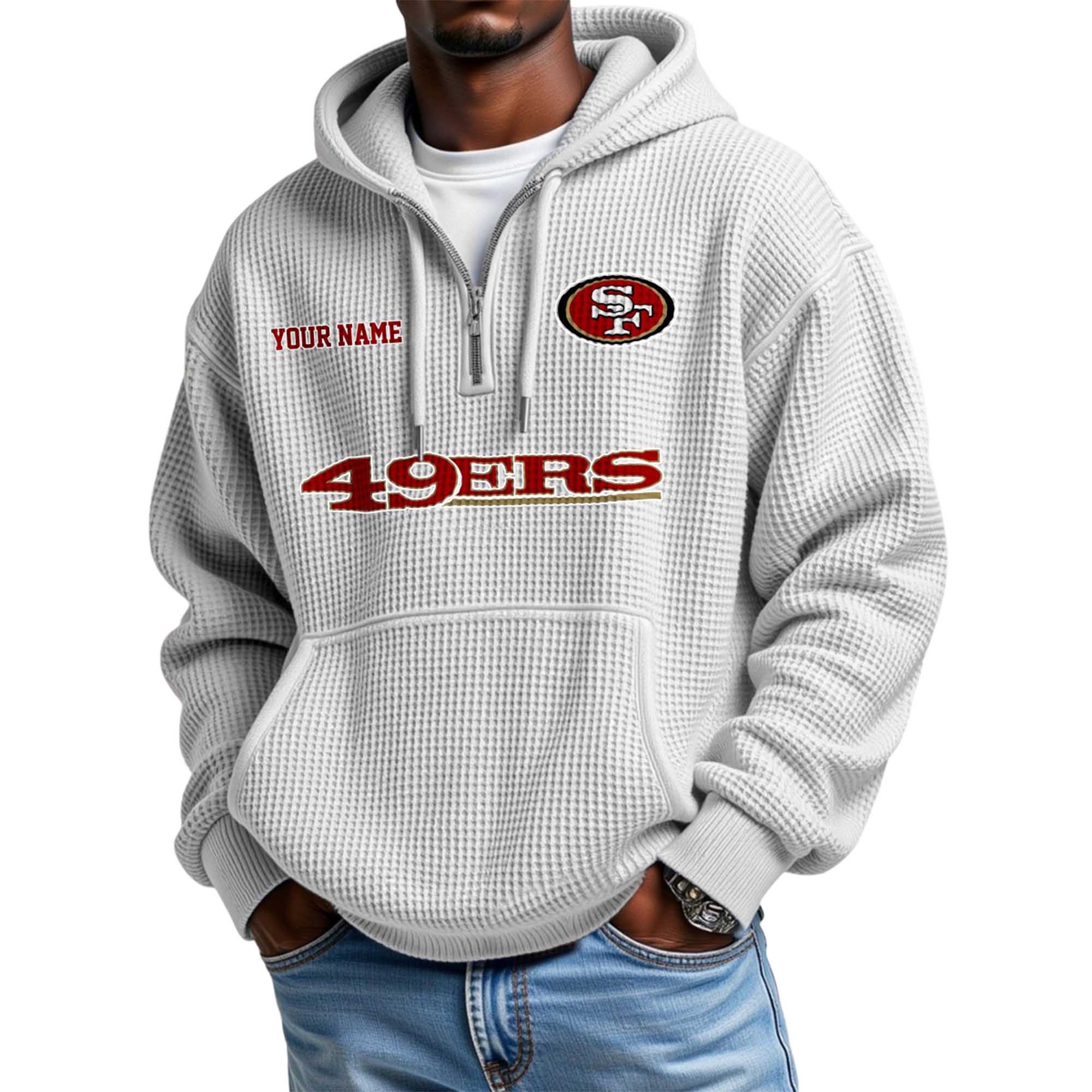 49ers Personalized Quarter Zip Waffle Hoodie 4 49ers Personalized Quarter Zip Waffle Hoodie (4)