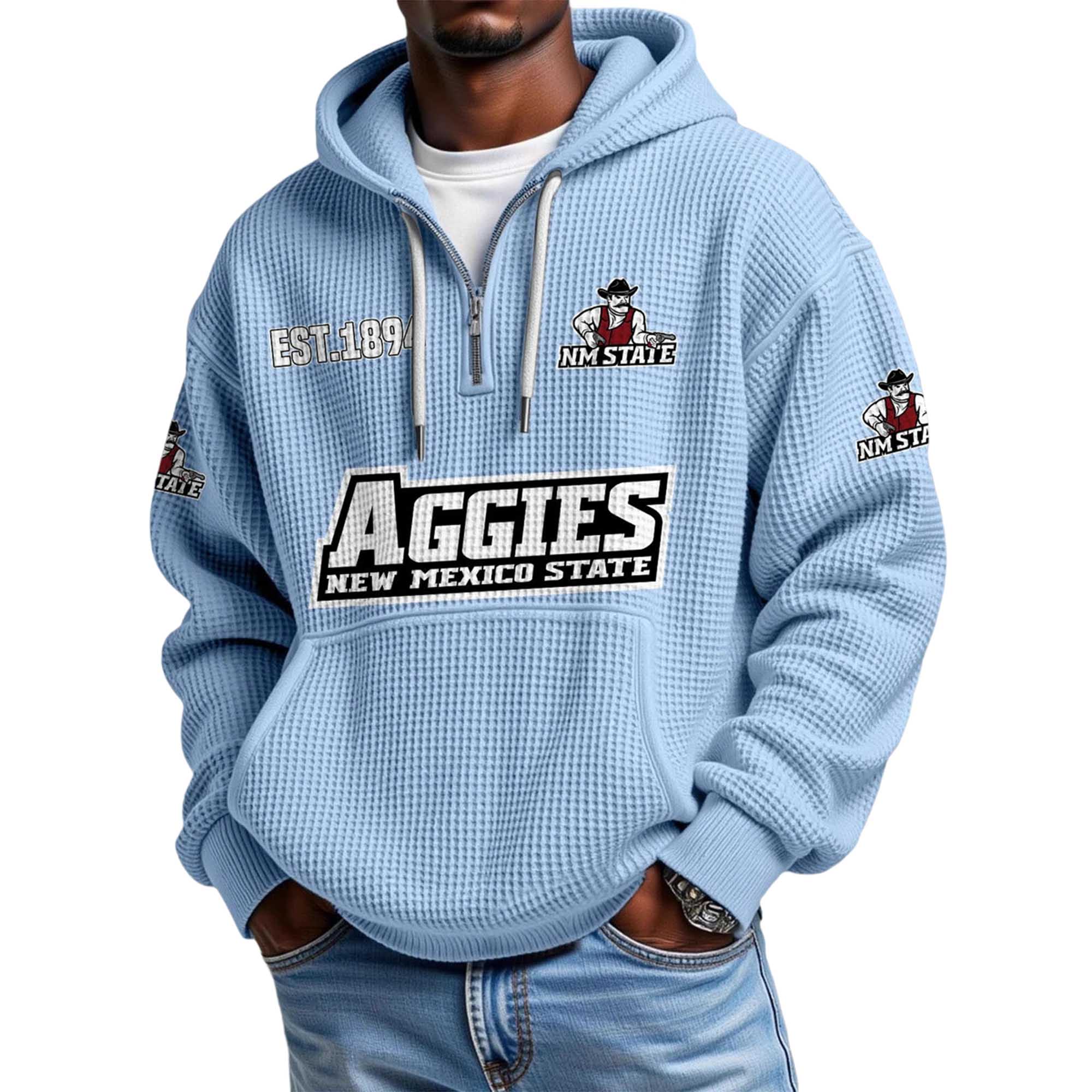 Aggies New Mexico State EST 1894 Quarter Zip Waffle Hoodie Aggies New Mexico State EST 1894 Quarter Zip Waffle Hoodie