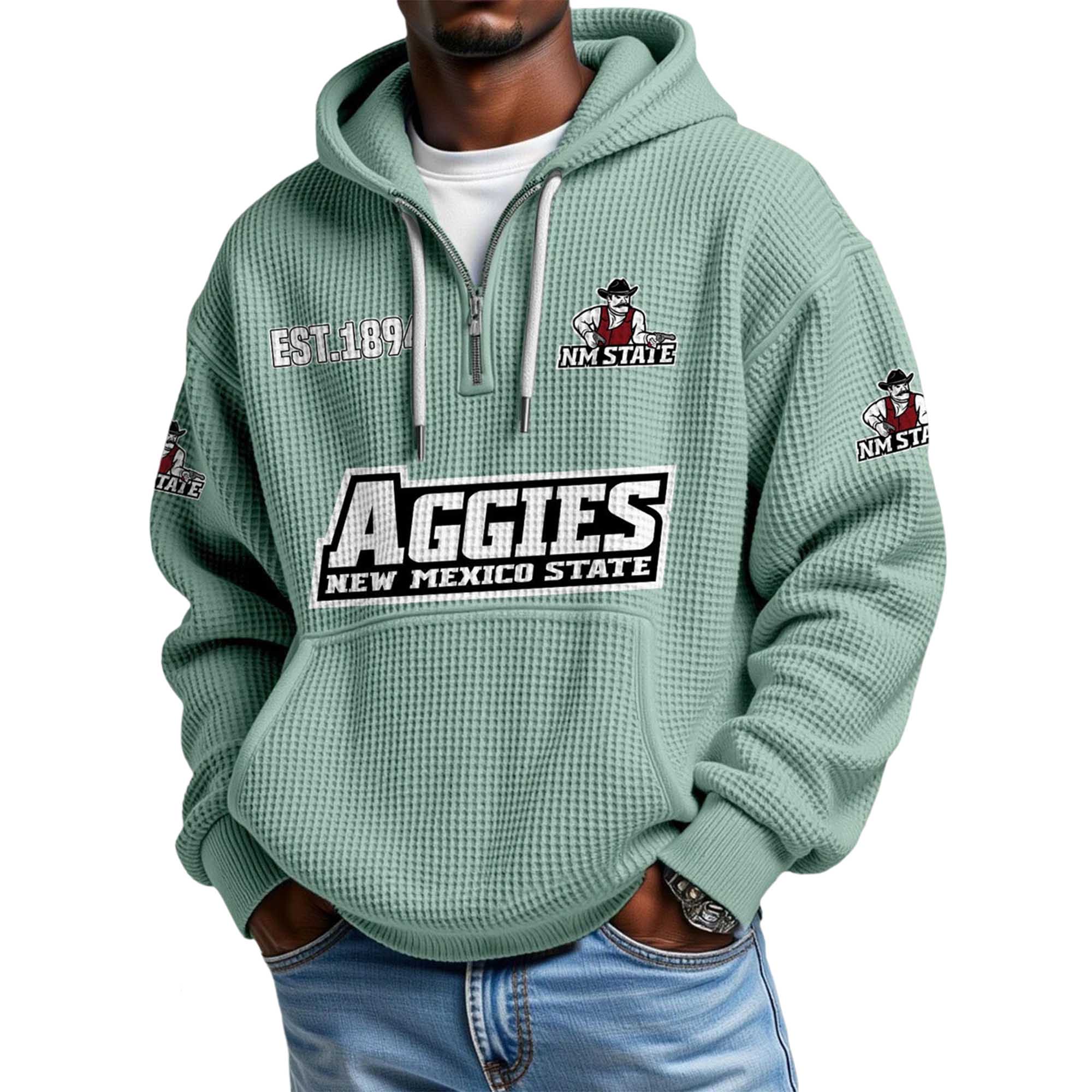 Aggies New Mexico State EST 1894 Quarter Zip Waffle Hoodie 3 Aggies New Mexico State EST 1894 Quarter Zip Waffle Hoodie 3