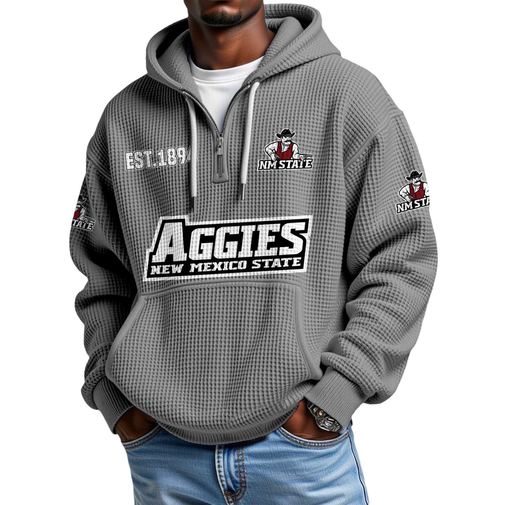 Aggies New Mexico State EST 1894 Quarter Zip Waffle Hoodie 4 Aggies New Mexico State EST 1894 Quarter Zip Waffle Hoodie 4