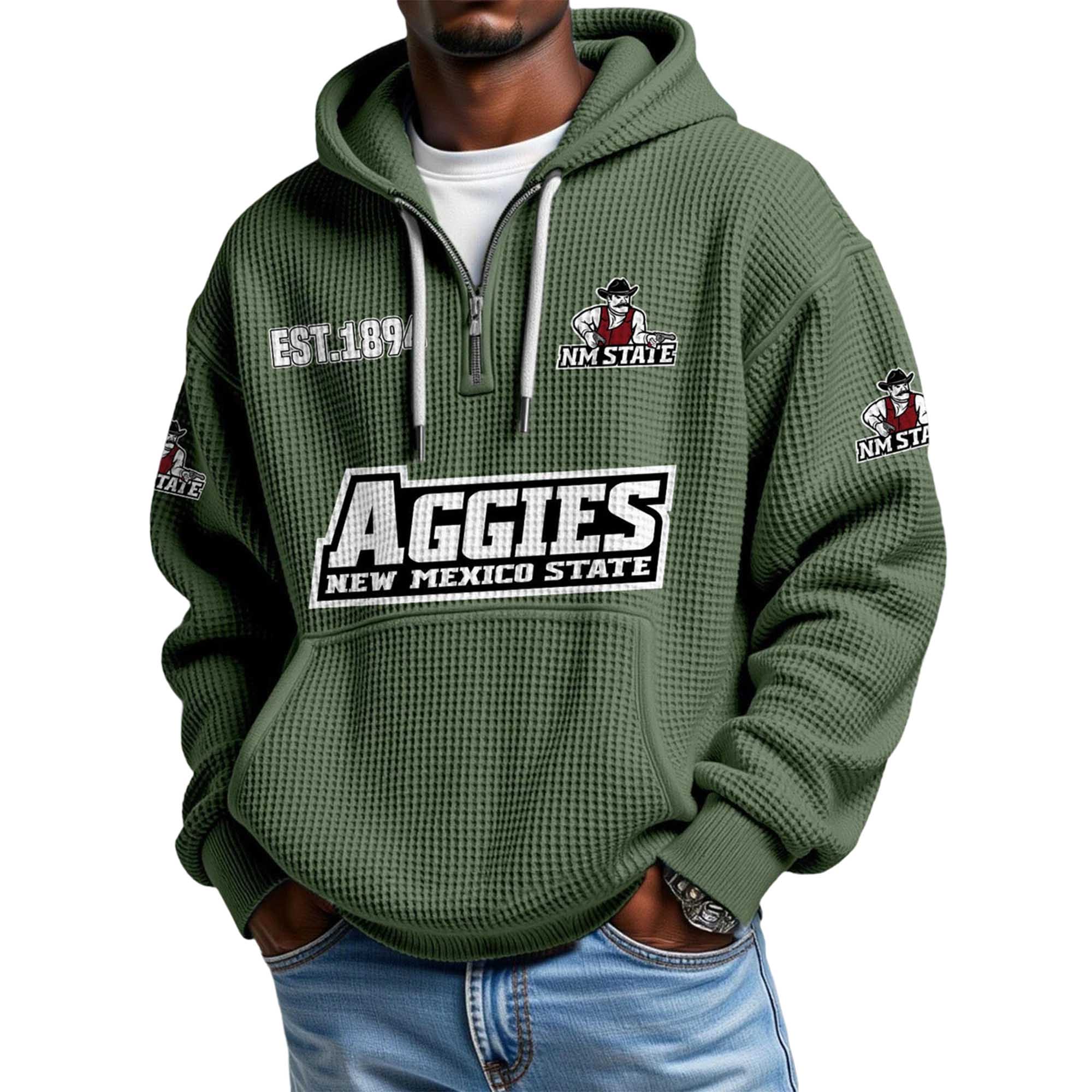 Aggies New Mexico State EST 1894 Quarter Zip Waffle Hoodie 5 Aggies New Mexico State EST 1894 Quarter Zip Waffle Hoodie 5