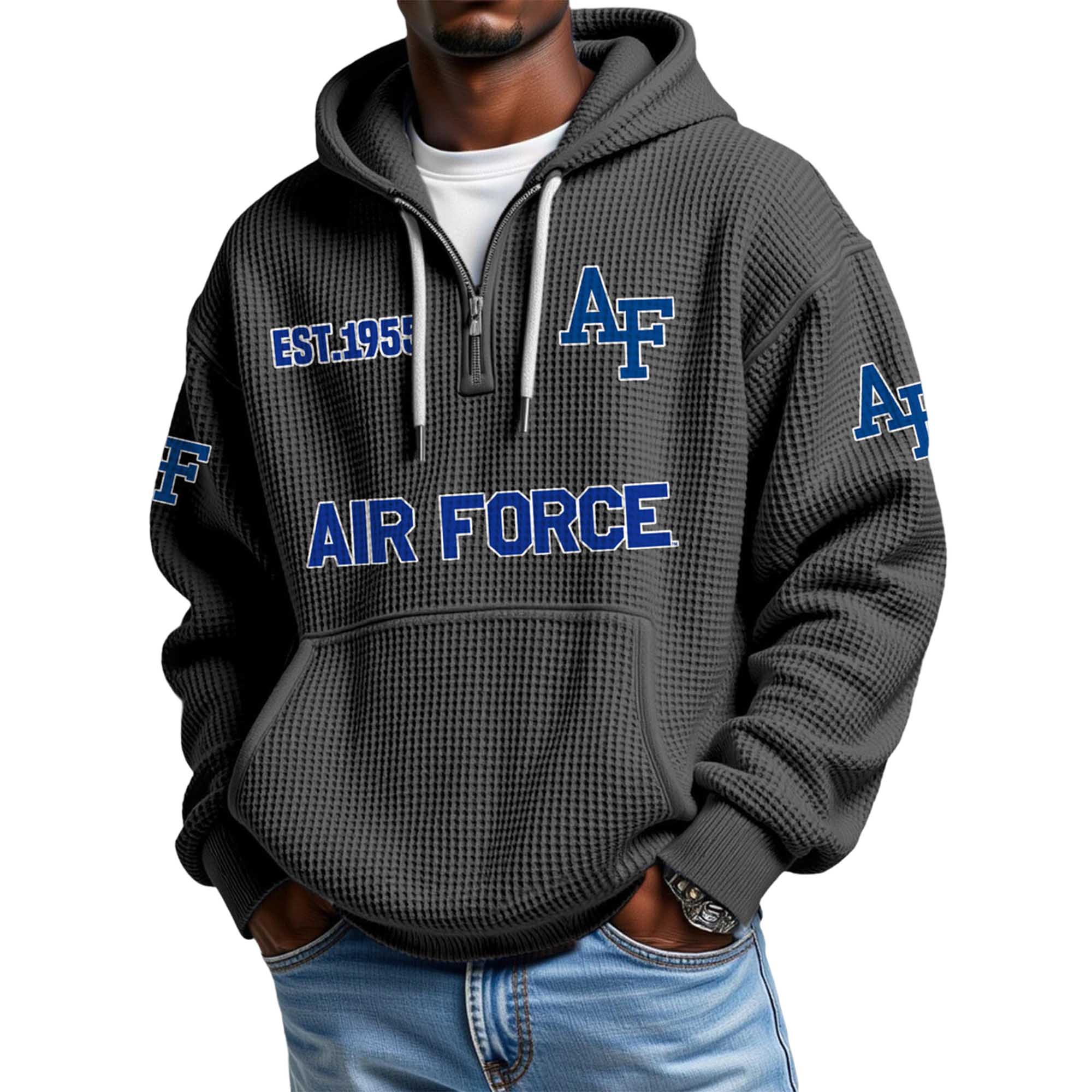 Air Force EST 1955 Quarter Zip Waffle Hoodie Air Force EST 1955 Quarter Zip Waffle Hoodie