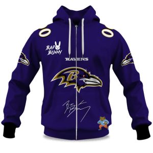 Personalized Ravens Bad Bunny Bowl LX 2025 2026 Zipper Hoodie