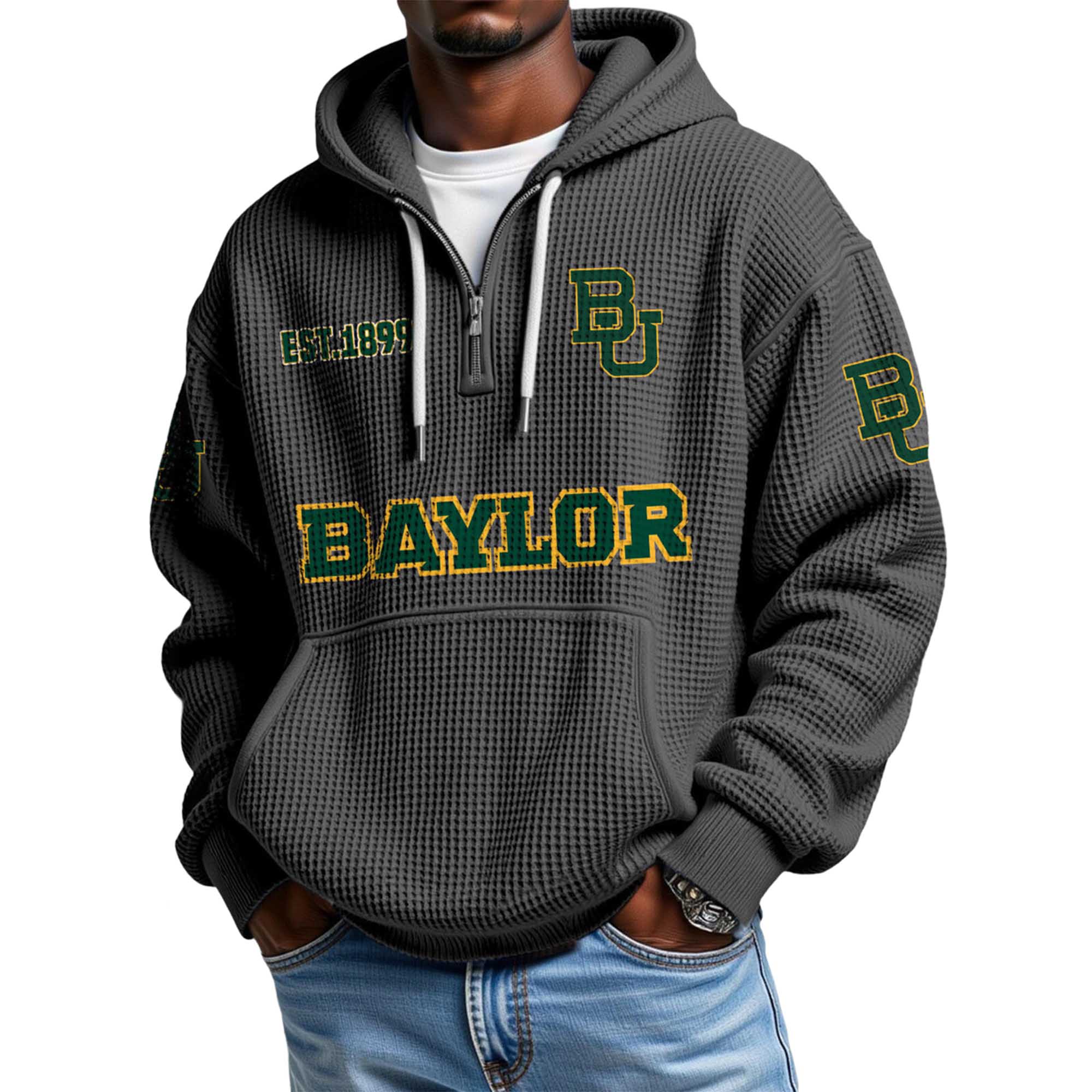 Baylor EST 1899 Quarter Zip Waffle Hoodie Baylor EST 1899 Quarter Zip Waffle Hoodie