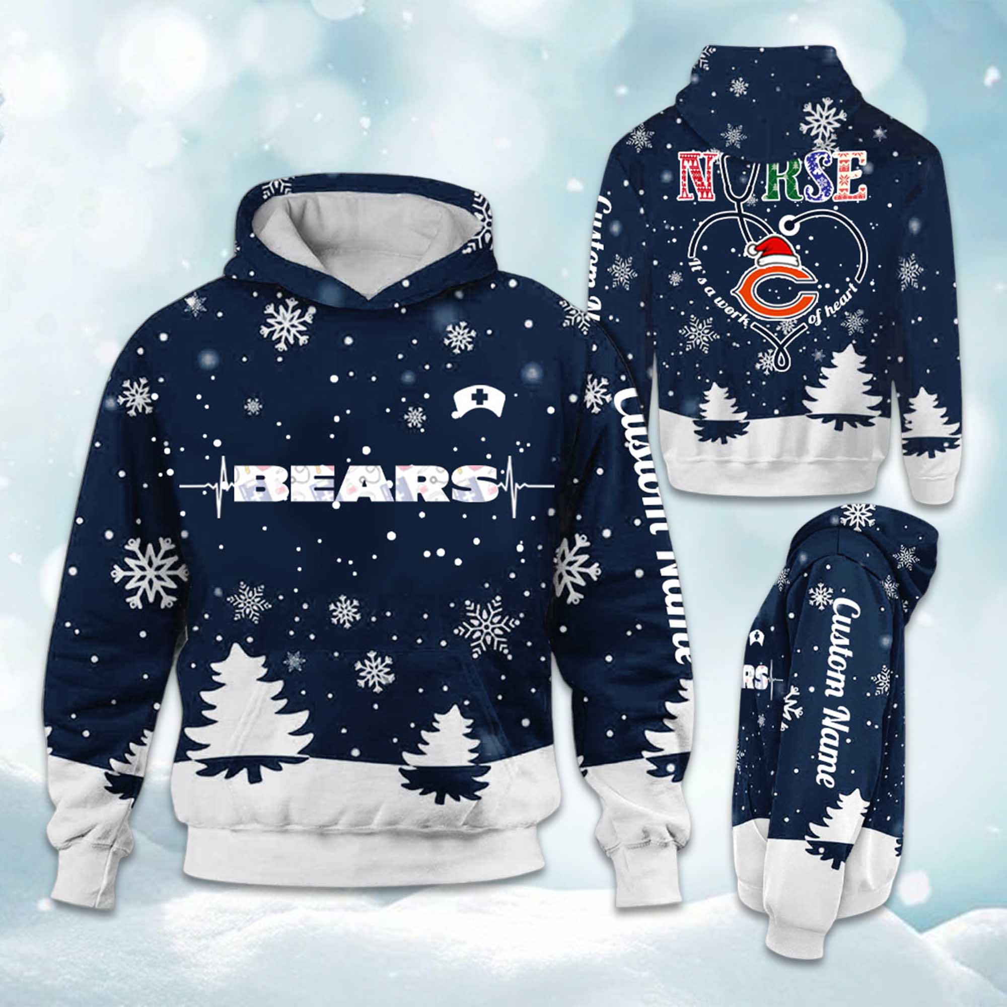 Bears x Nurse Christmas Football Hoodie Bears x Nurse Christmas Football Hoodie