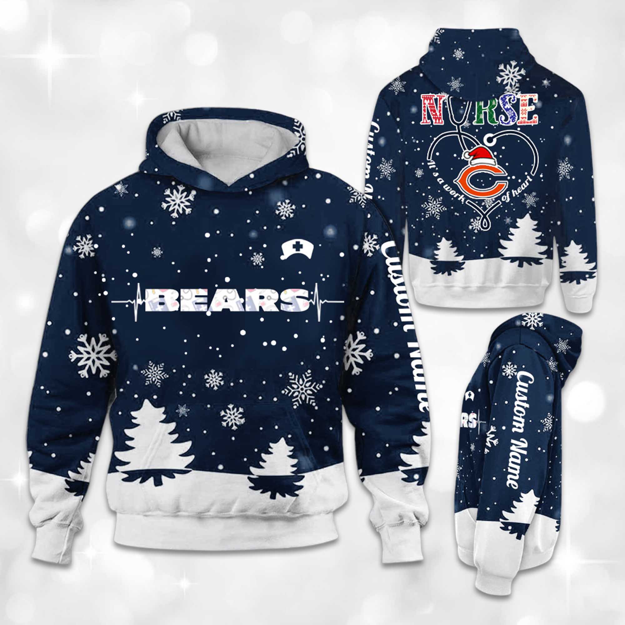 Bears x Nurse Christmas Football Hoodie 2 Bears x Nurse Christmas Football Hoodie 2
