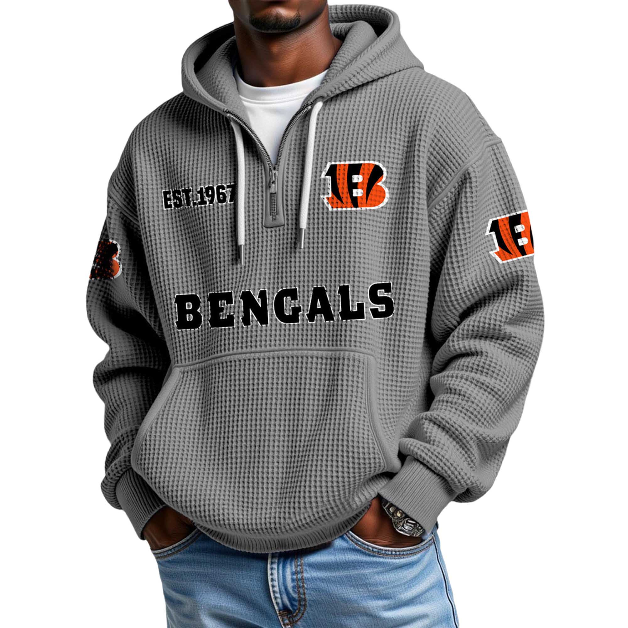 Bengals EST 1967 Quarter Zip Waffle Hoodie 5 Bengals EST 1967 Quarter Zip Waffle Hoodie (3)
