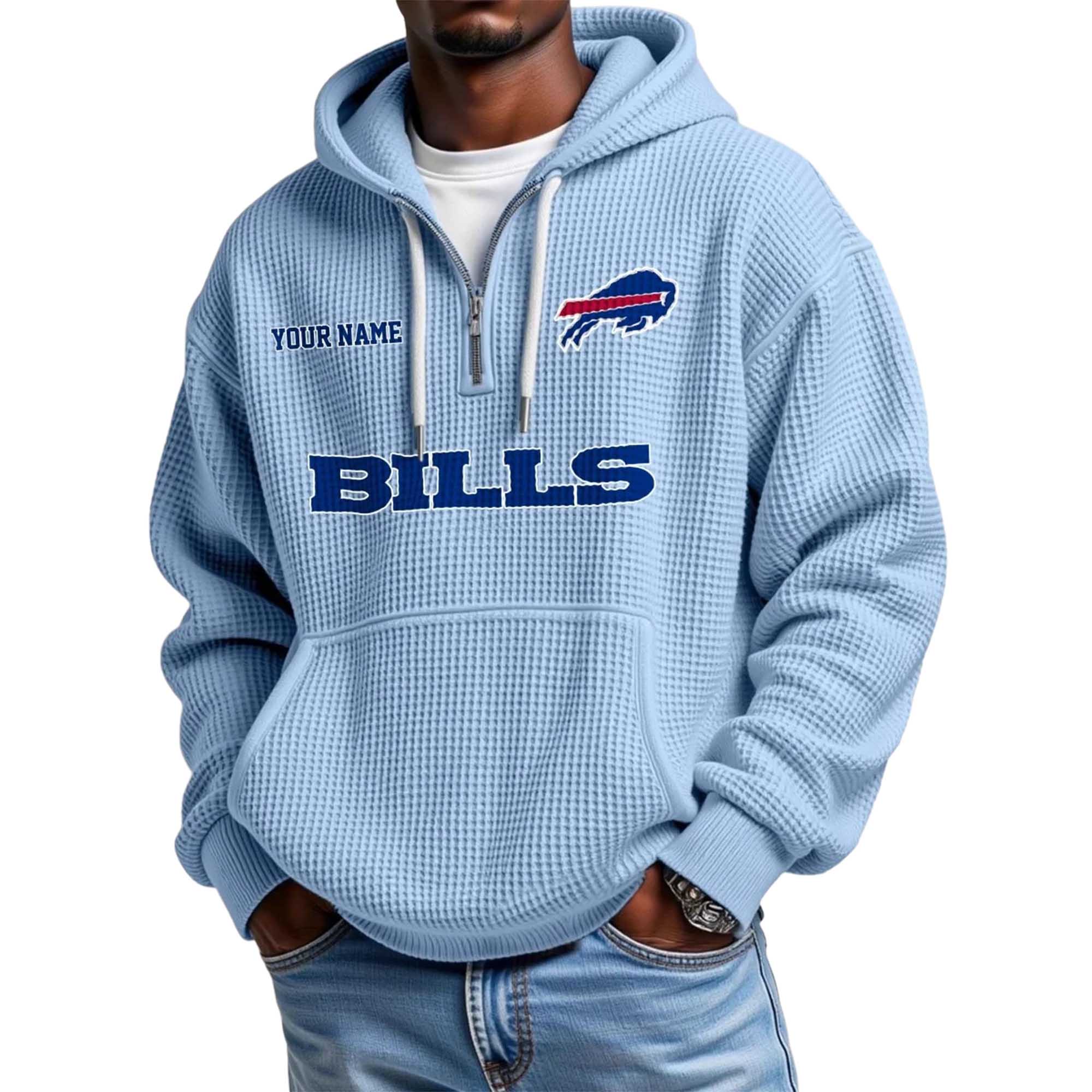 Bills Personalized Quarter Zip Waffle Hoodie Bills Personalized Quarter Zip Waffle Hoodie