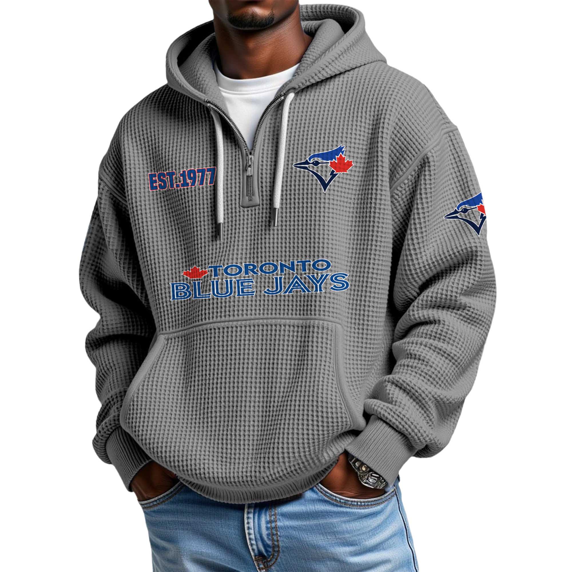 Blue Jays EST 1977 Waffle Quarter Zip Hoodie 5 Blue Jays EST 1977 Waffle Quarter Zip Hoodie (3)