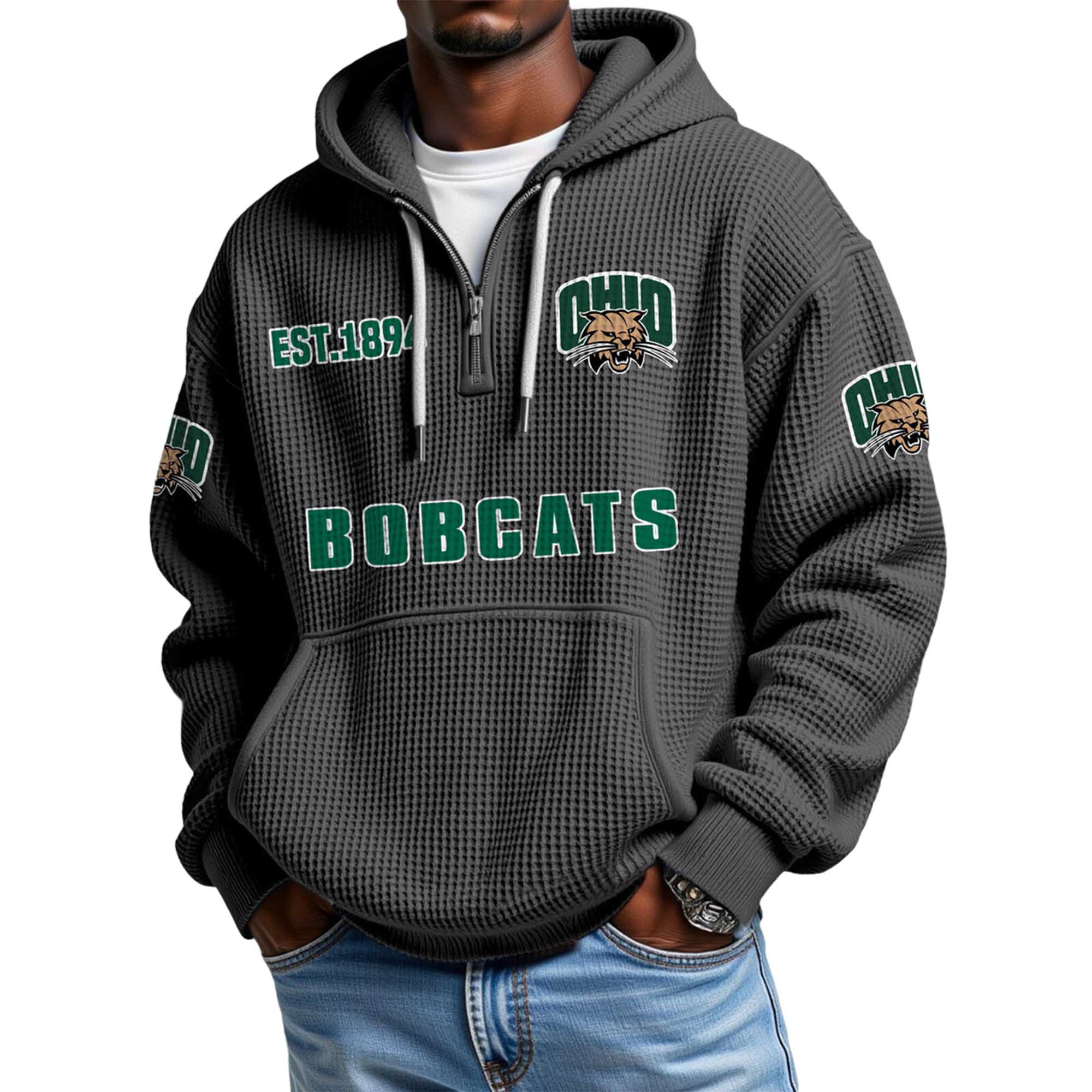 Bobcats EST 1894 Quarter Zip Waffle Hoodie Bobcats EST 1894 Quarter Zip Waffle Hoodie