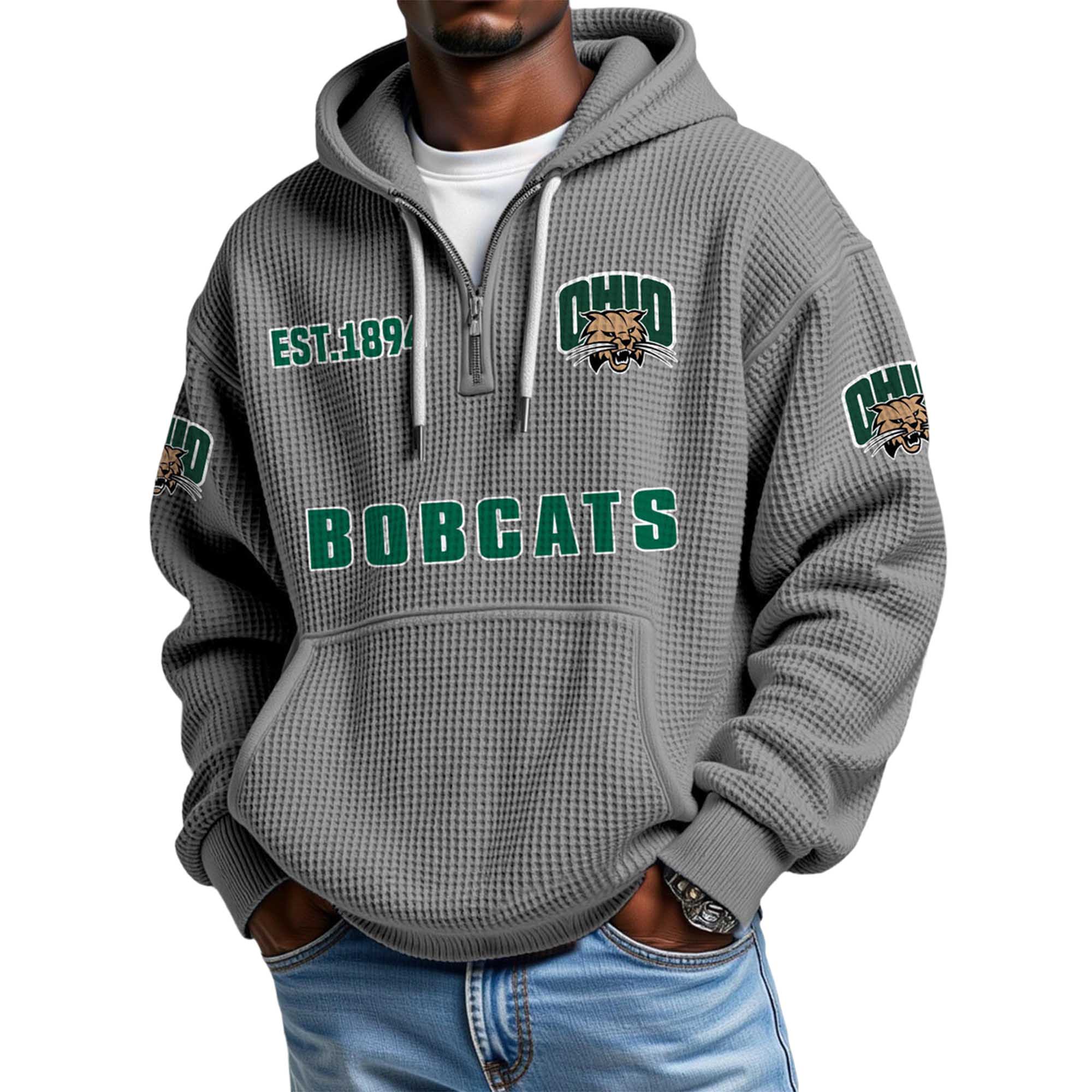 Bobcats EST 1894 Quarter Zip Waffle Hoodie 3 Bobcats EST 1894 Quarter Zip Waffle Hoodie 3