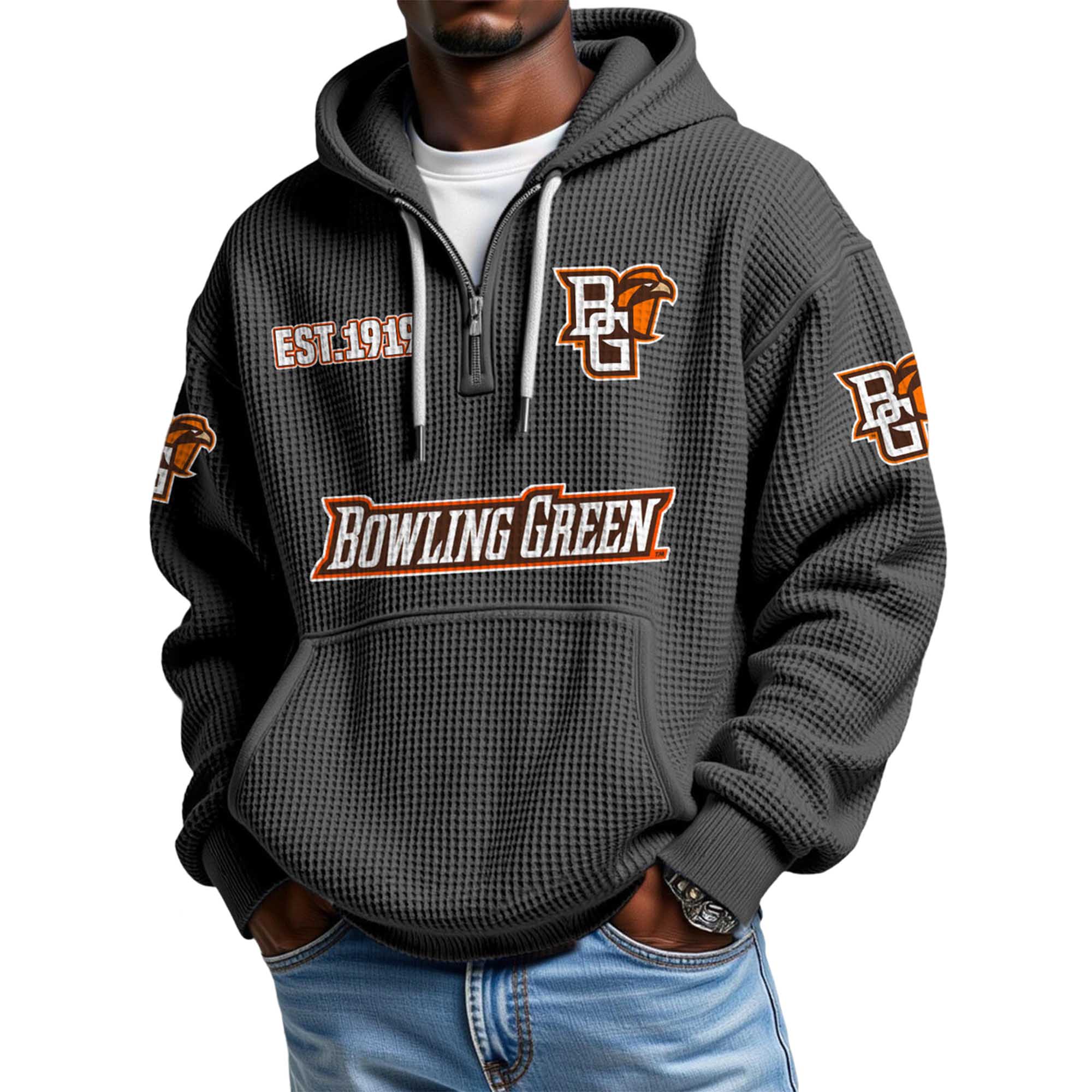 Bowling Green EST 1919 Quarter Zip Waffle Hoodie Bowling Green EST 1919 Quarter Zip Waffle Hoodie