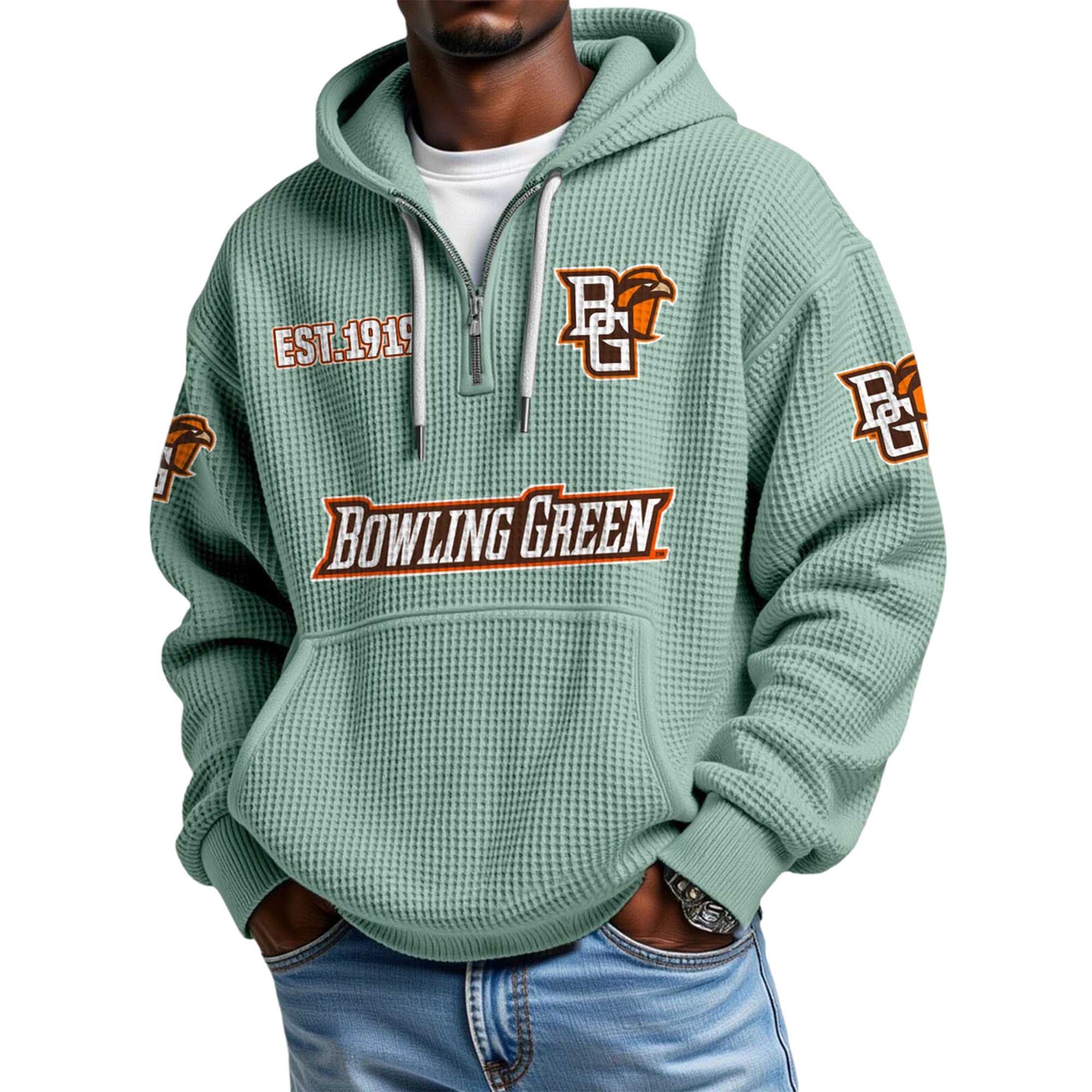 Bowling Green EST 1919 Quarter Zip Waffle Hoodie 2 Bowling Green EST 1919 Quarter Zip Waffle Hoodie 2