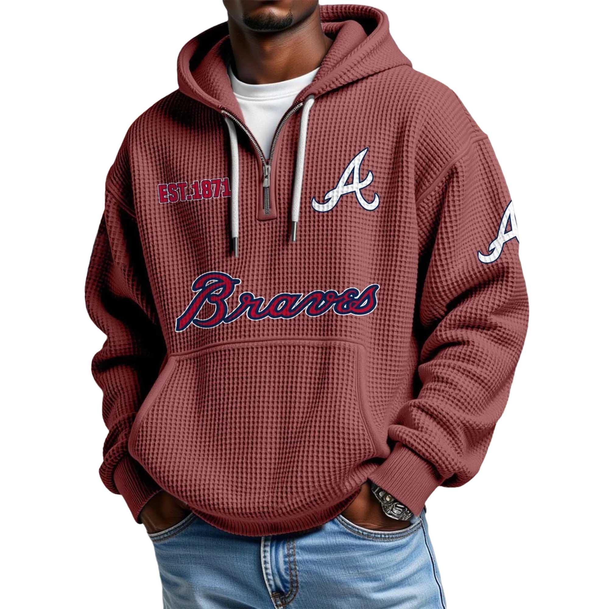 Braves EST 1871 Quarter Zip Waffle Hoodie 4 Braves EST 1871 Quarter Zip Waffle Hoodie 4