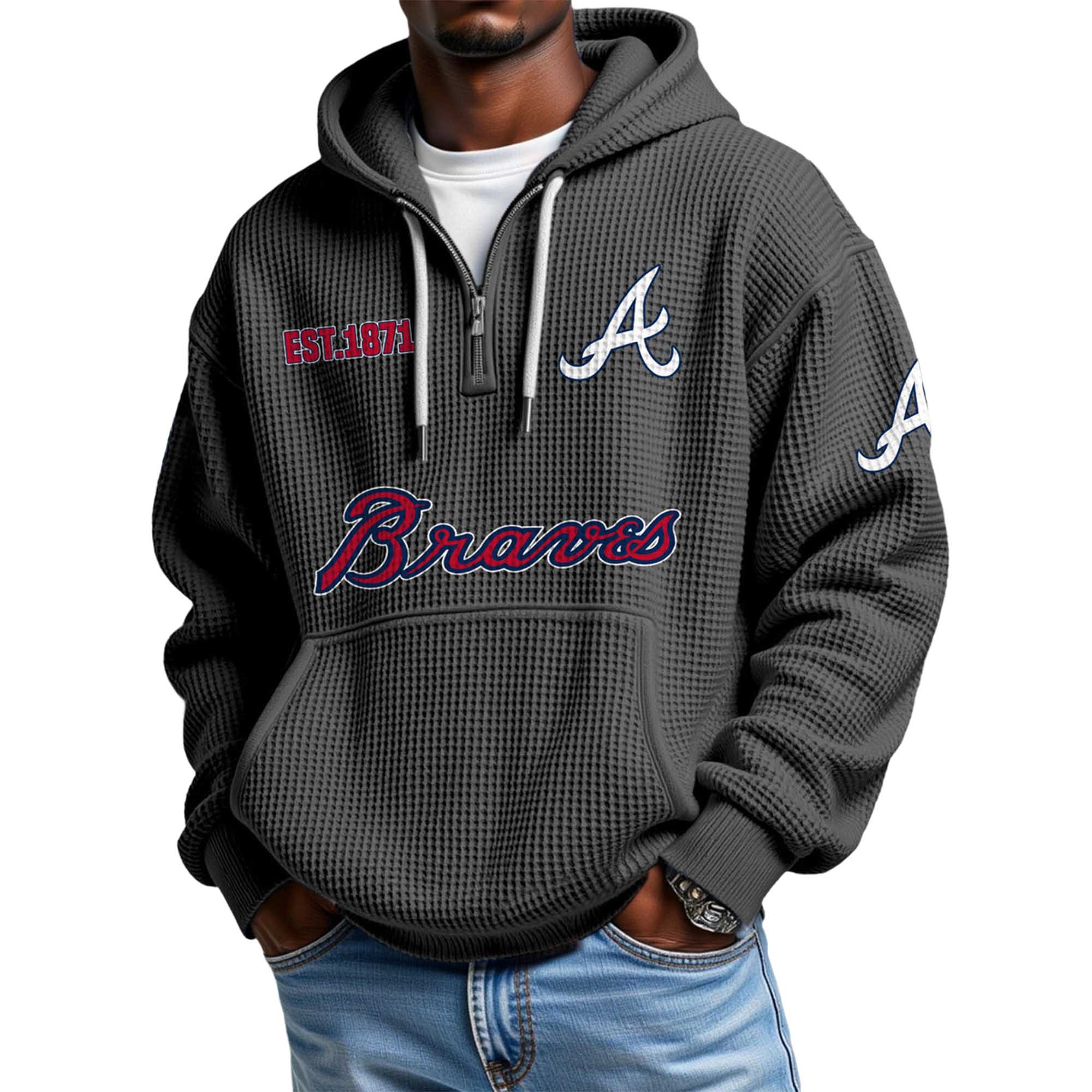 Braves EST 1871 Quarter Zip Waffle Hoodie 5 Braves EST 1871 Quarter Zip Waffle Hoodie 5