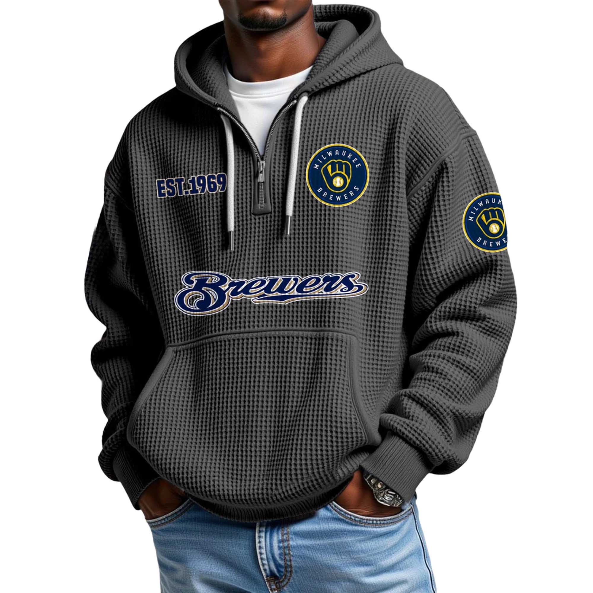 Brewers EST 1969 Waffle Quarter Zip Hoodie 2 Brewers EST 1969 Waffle Quarter Zip Hoodie 2