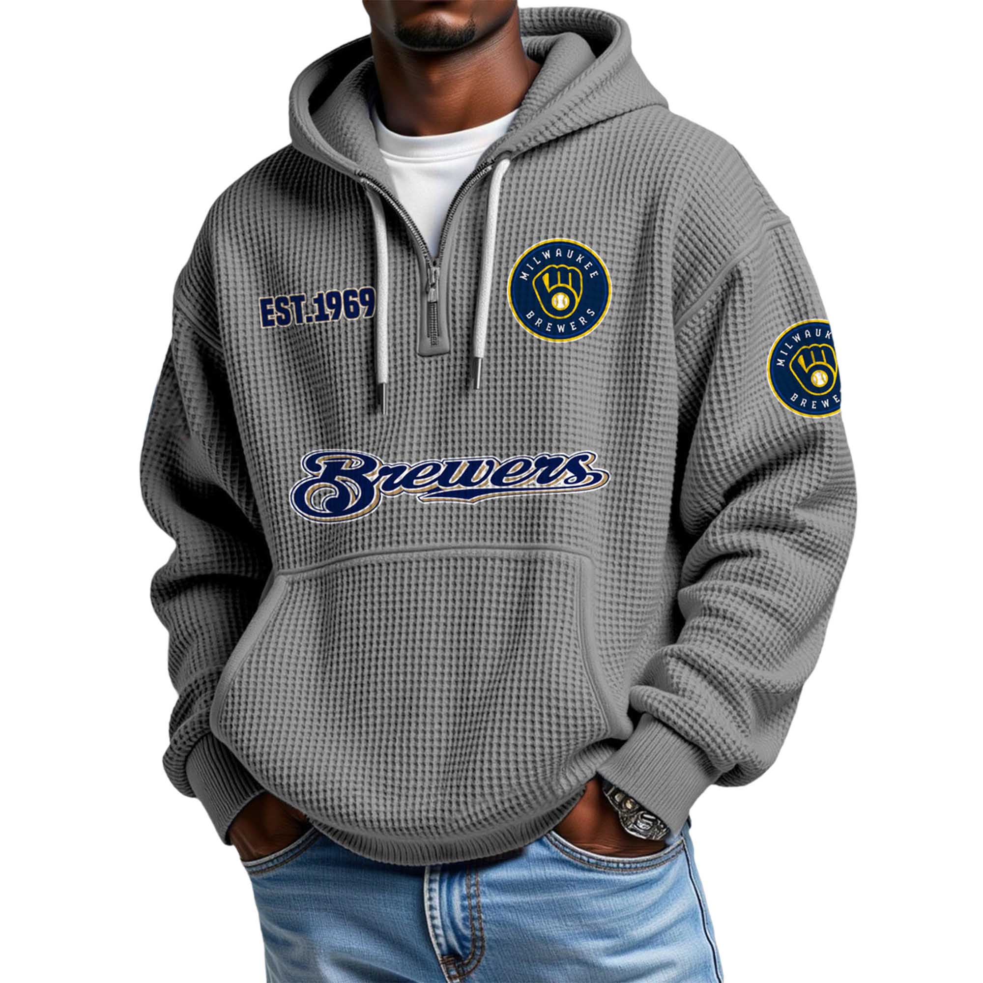 Brewers EST 1969 Waffle Quarter Zip Hoodie 5 Brewers EST 1969 Waffle Quarter Zip Hoodie 5