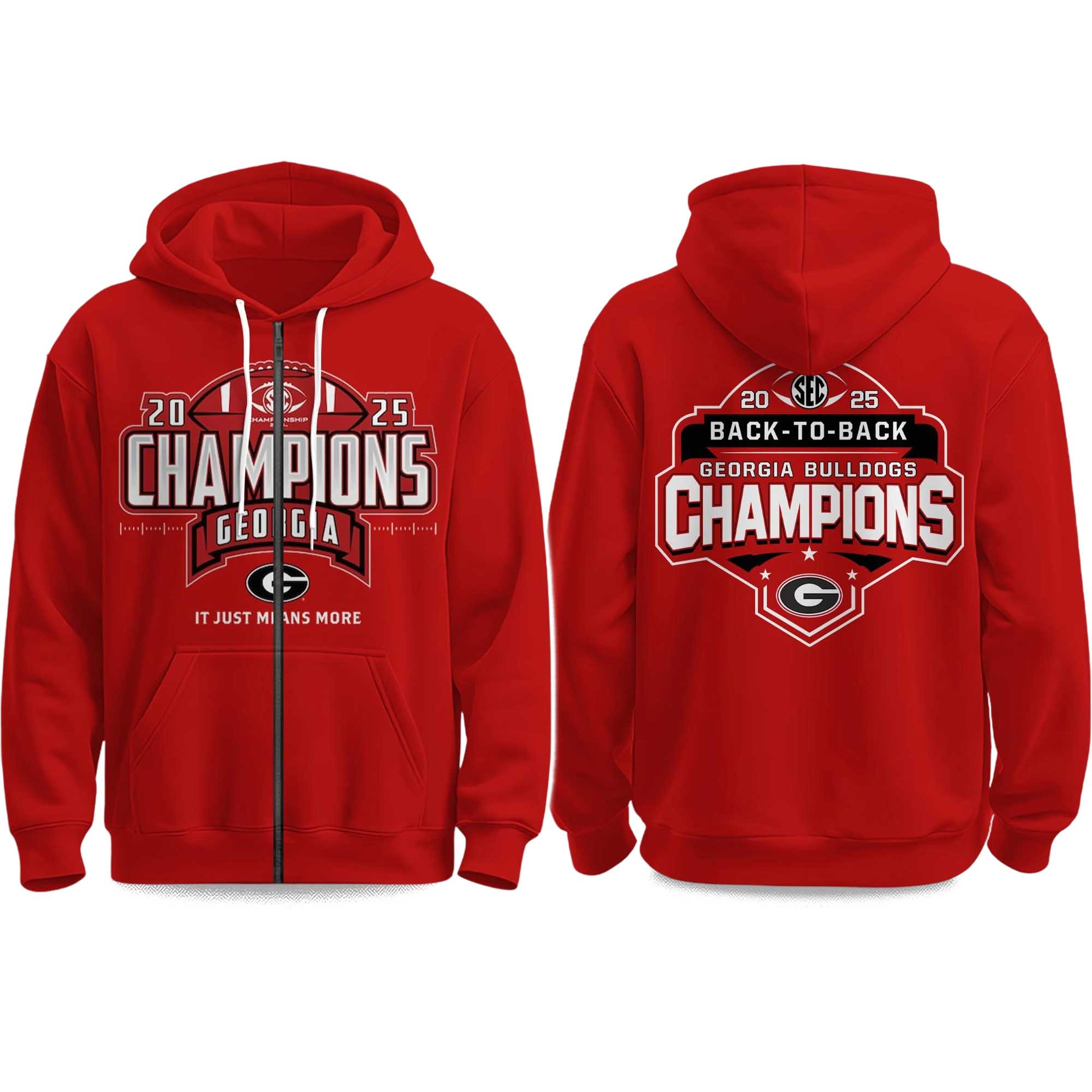 Bulldogs Back To Back SEC Champions 2025 Zip Hoodie Bulldogs Back To Back SEC Champions 2025 Zip Hoodie