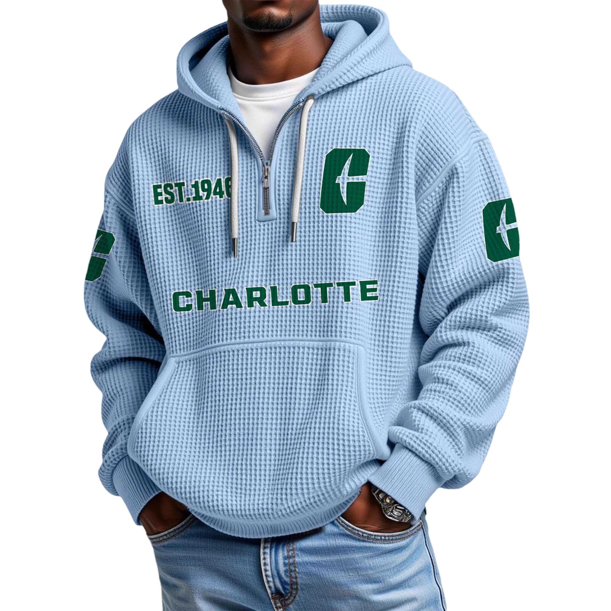 Charlotte EST 1946 Quarter Zip Waffle Hoodie 2 Charlotte EST 1946 Quarter Zip Waffle Hoodie 2
