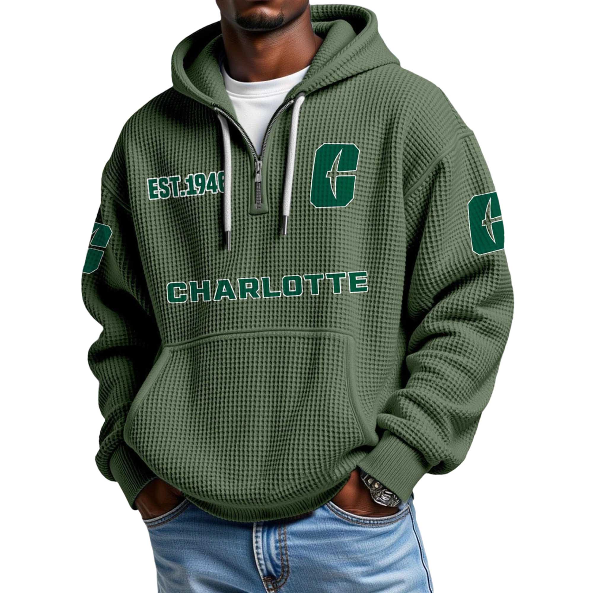 Charlotte EST 1946 Quarter Zip Waffle Hoodie 3 Charlotte EST 1946 Quarter Zip Waffle Hoodie 3