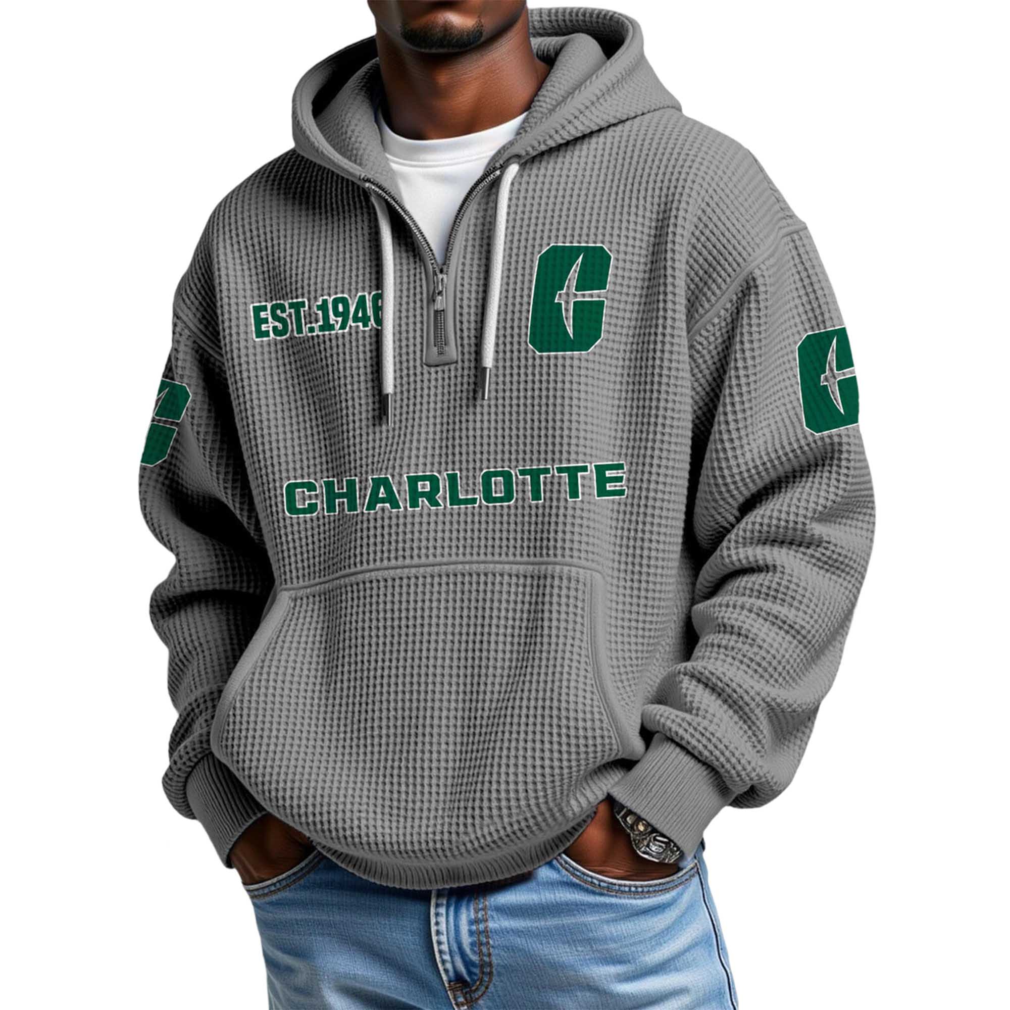 Charlotte EST 1946 Quarter Zip Waffle Hoodie 4 Charlotte EST 1946 Quarter Zip Waffle Hoodie 4