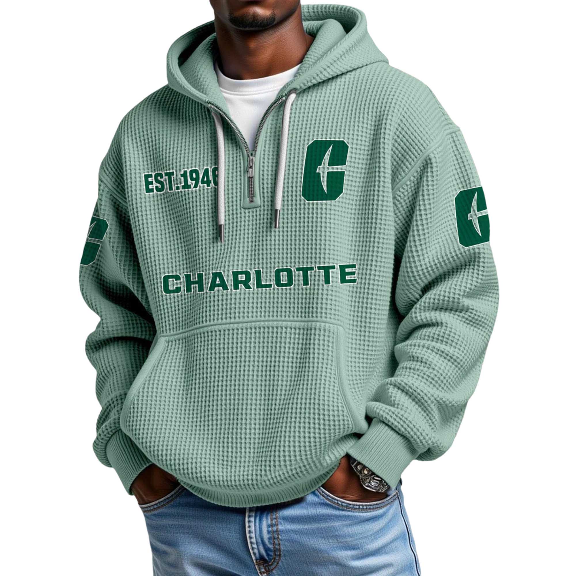 Charlotte EST 1946 Quarter Zip Waffle Hoodie 5 Charlotte EST 1946 Quarter Zip Waffle Hoodie 5