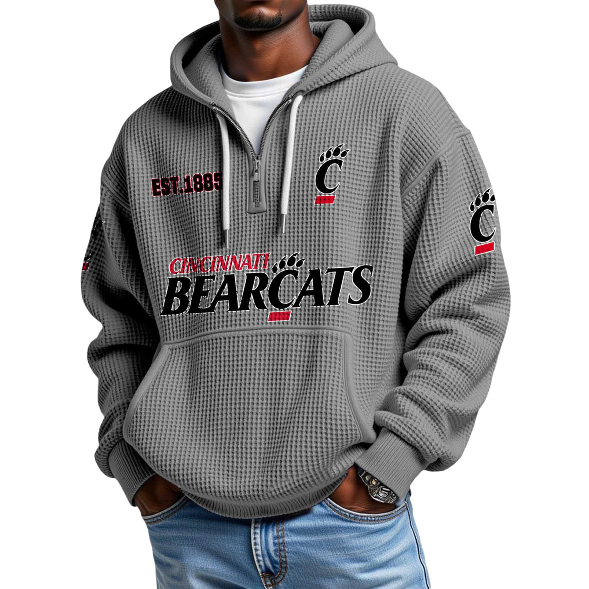 Cincinnati Bearcats EST 1885 Quarter Zip Waffle Hoodie 3 Cincinnati Bearcats EST 1885 Quarter Zip Waffle Hoodie 3