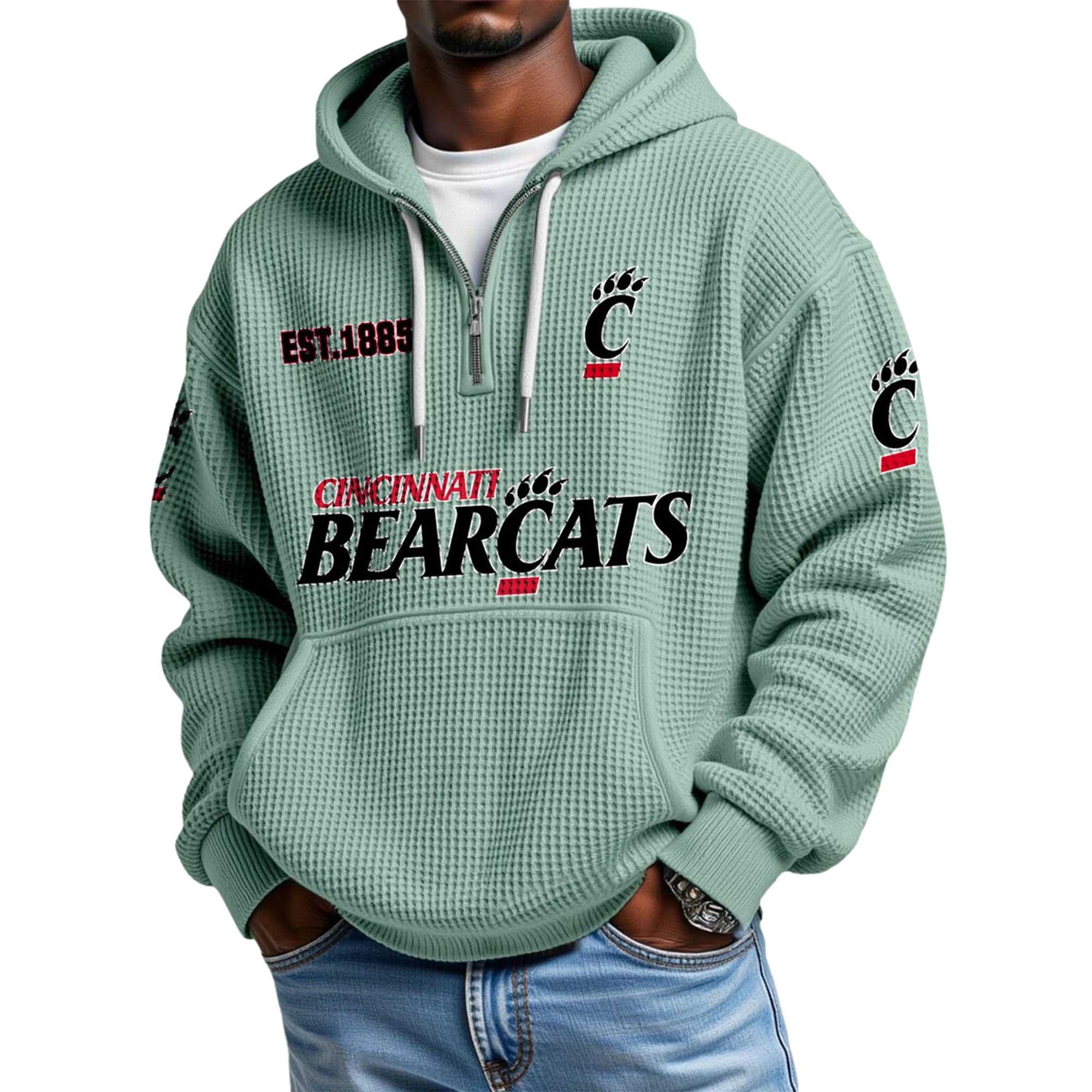 Cincinnati Bearcats EST 1885 Quarter Zip Waffle Hoodie 4 Cincinnati Bearcats EST 1885 Quarter Zip Waffle Hoodie 4