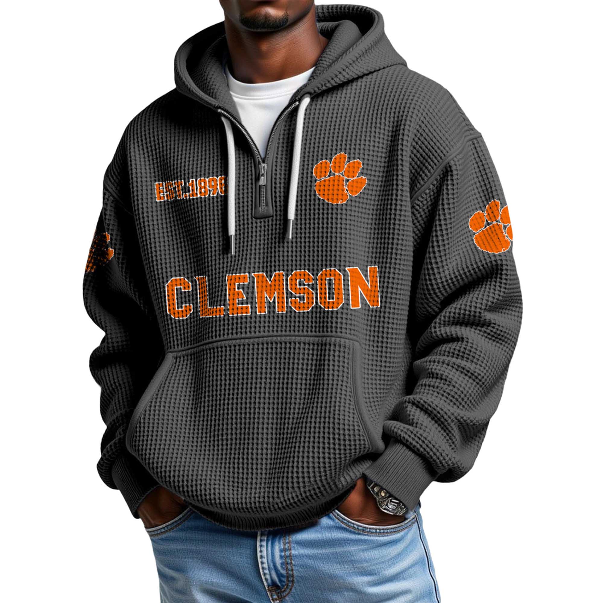 Clemson EST 1896 Quarter Zip Waffle Hoodie Clemson EST 1896 Quarter Zip Waffle Hoodie