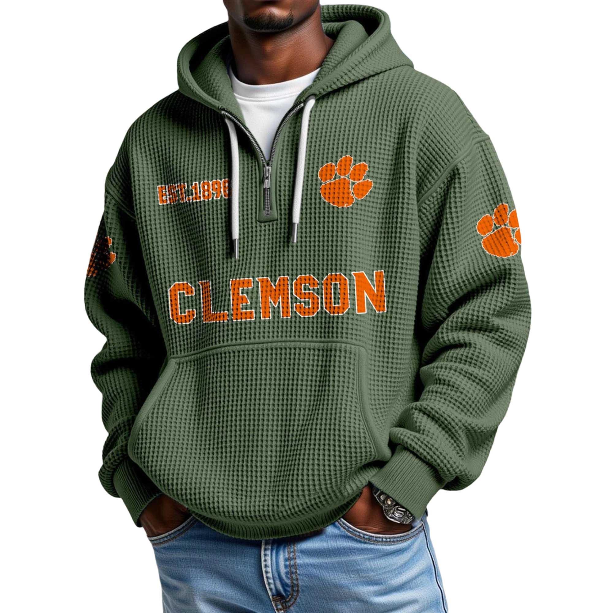 Clemson EST 1896 Quarter Zip Waffle Hoodie 3 Clemson EST 1896 Quarter Zip Waffle Hoodie 3