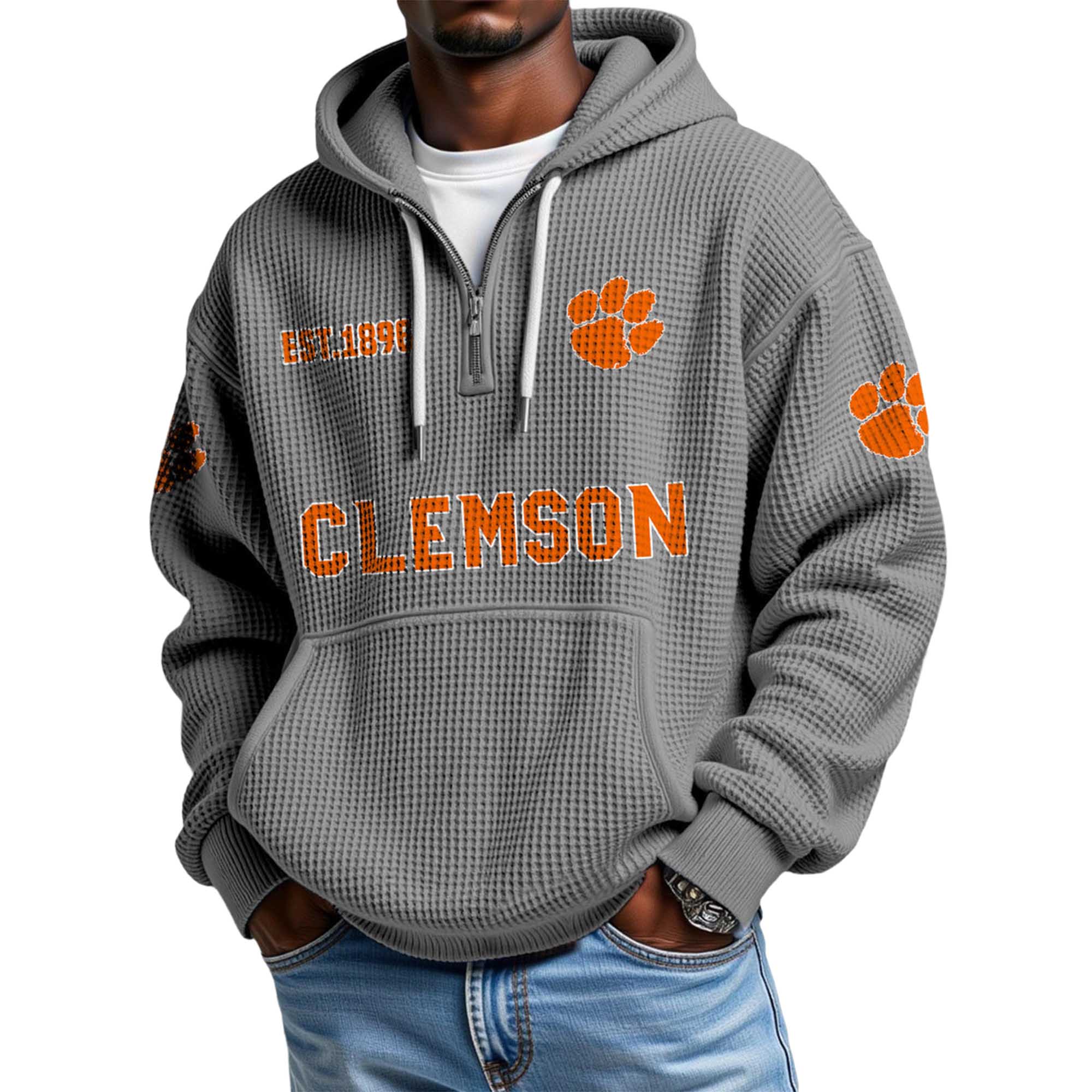 Clemson EST 1896 Quarter Zip Waffle Hoodie 4 Clemson EST 1896 Quarter Zip Waffle Hoodie 4