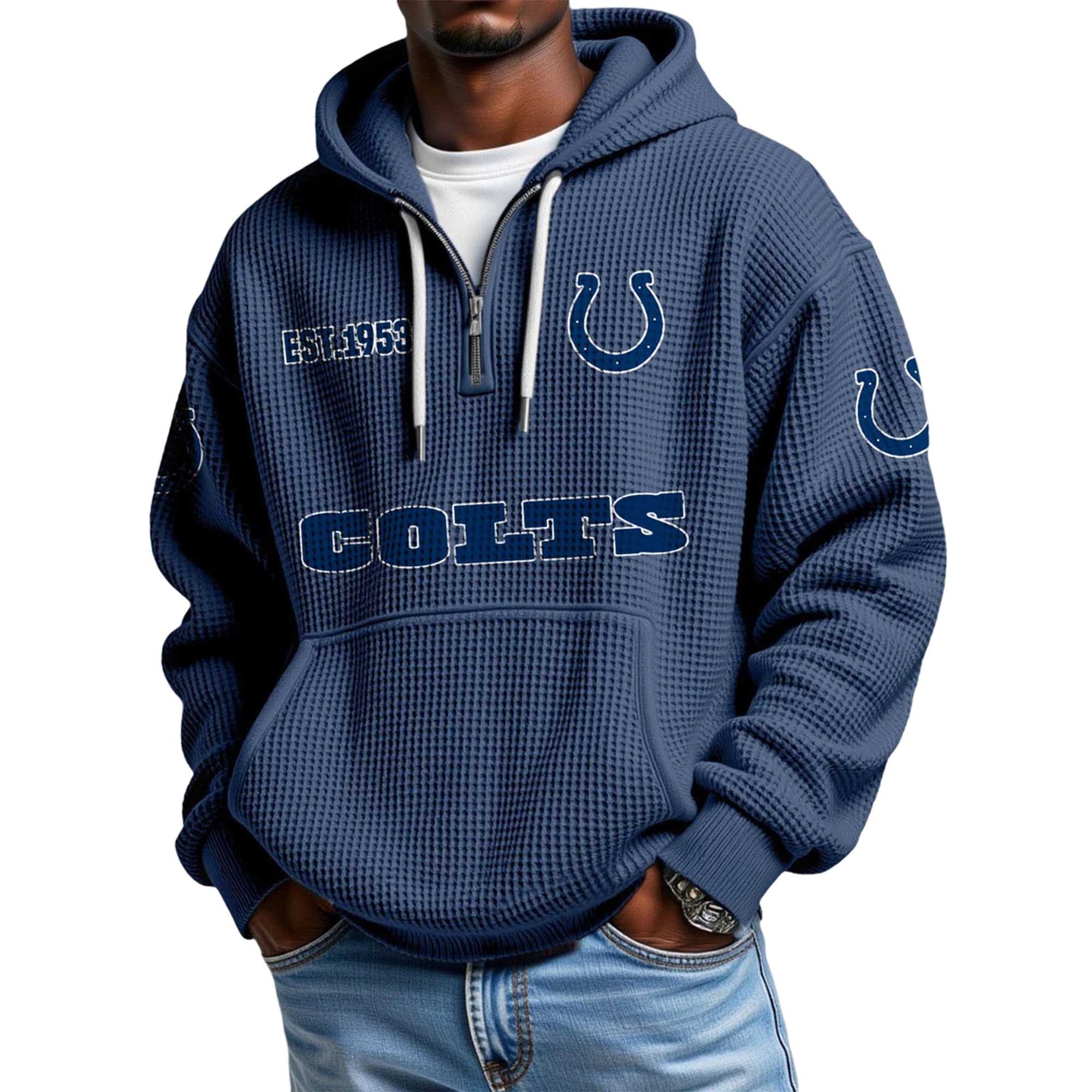 Colts EST 1953 Quarter Zip Waffle Hoodie 4 Colts EST 1953 Quarter Zip Waffle Hoodie 5