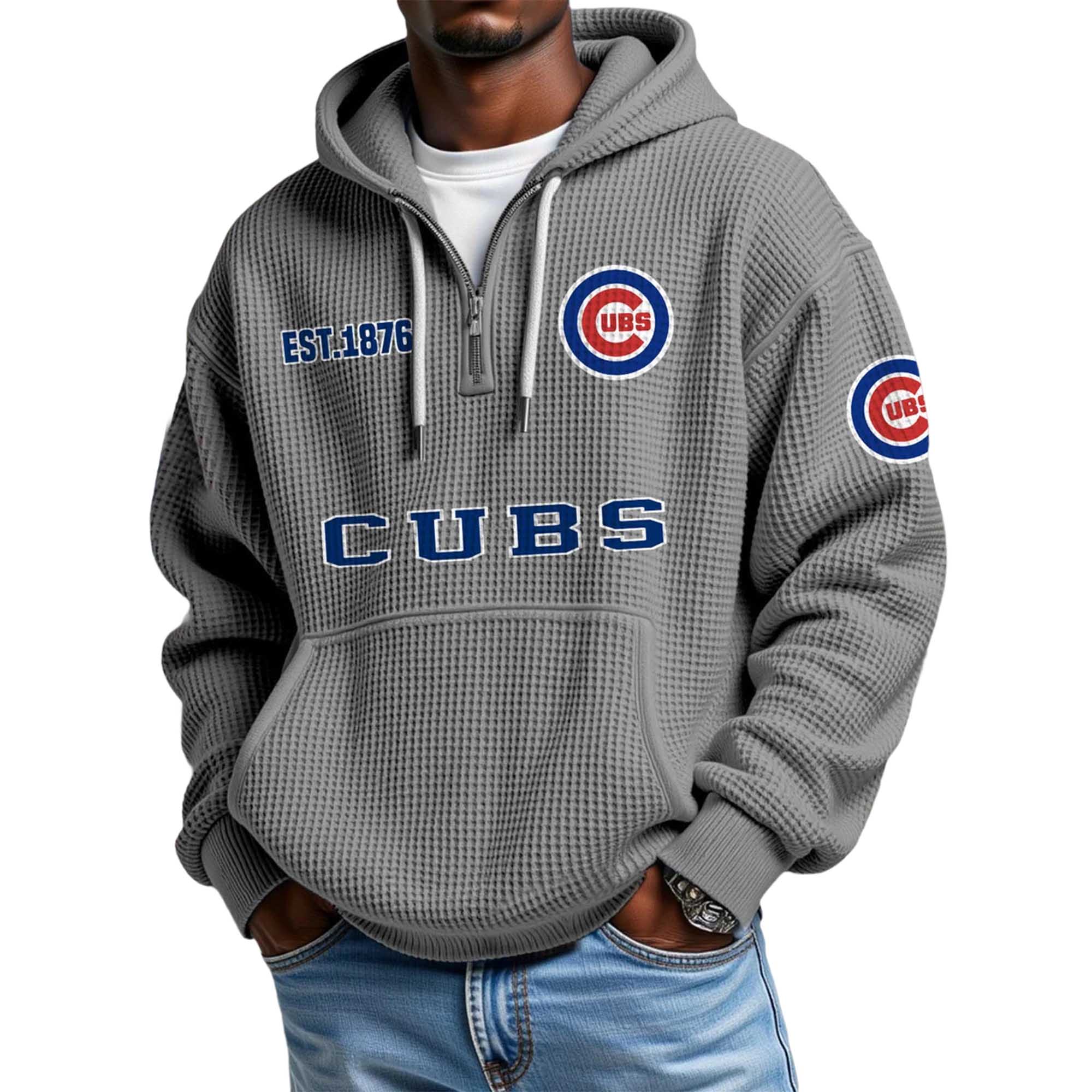 Cubs EST 1876 Quarter Zip Waffle Hoodie 3 Cubs EST 1876 Quarter Zip Waffle Hoodie 3