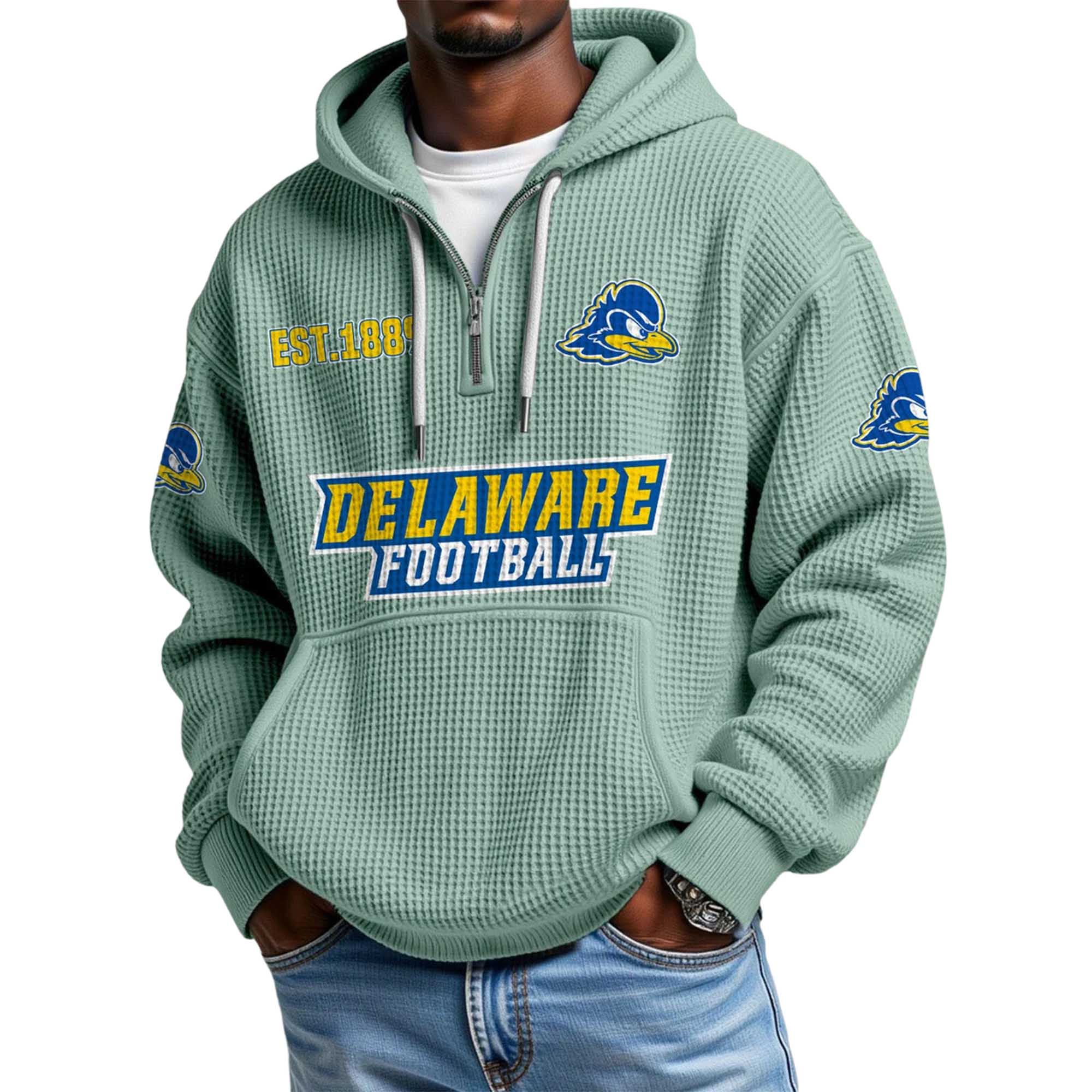 Delaware Football EST 1889 Quarter Zip Waffle Hoodie 2 Delaware Football EST 1889 Quarter Zip Waffle Hoodie 2