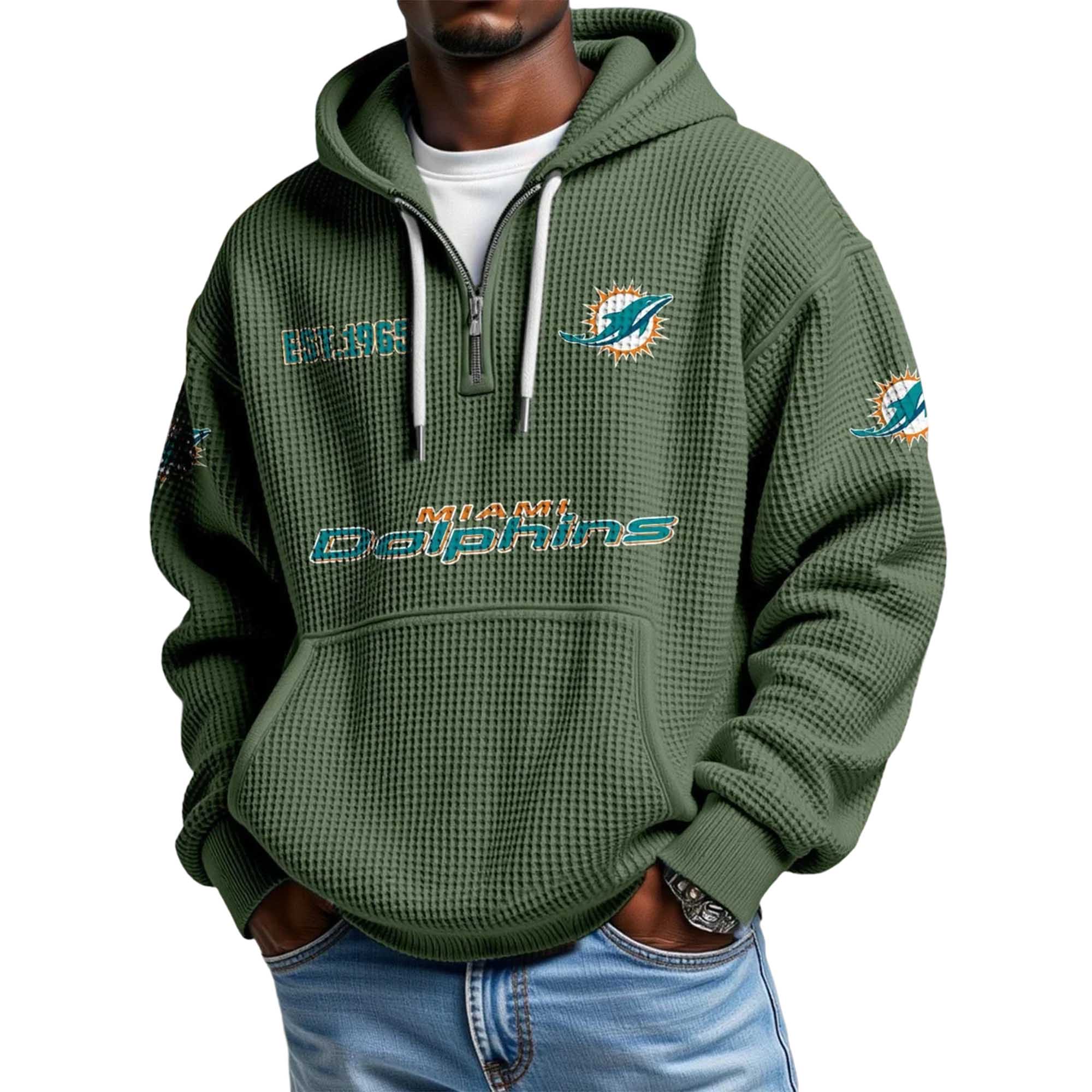 Dolphins EST 1965 Quarter Zip Waffle Hoodie 5 Dolphins EST 1965 Quarter Zip Waffle Hoodie (3)