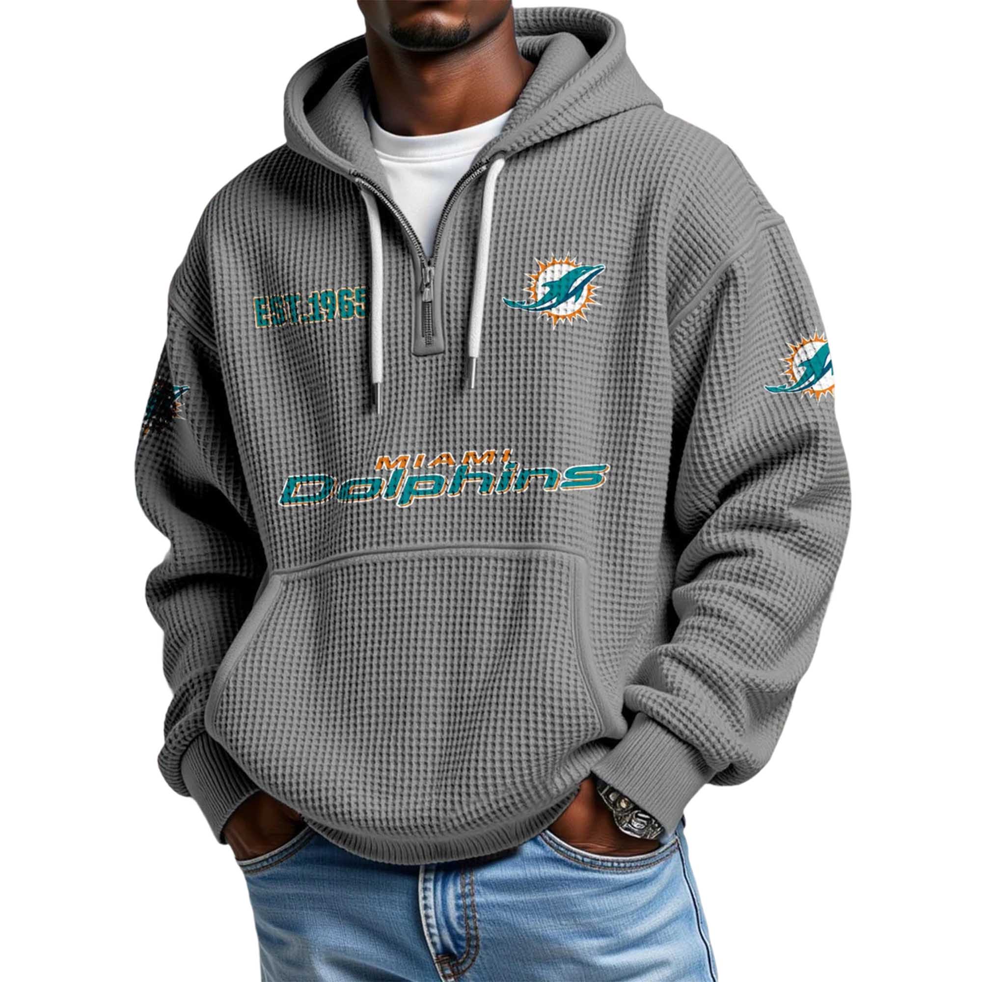 Dolphins EST 1965 Quarter Zip Waffle Hoodie 4 Dolphins EST 1965 Quarter Zip Waffle Hoodie (4)