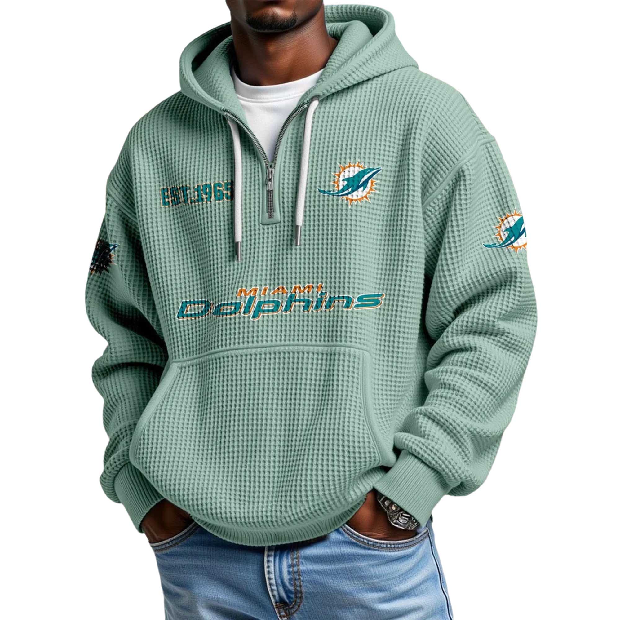 Dolphins EST 1965 Quarter Zip Waffle Hoodie 3 Dolphins EST 1965 Quarter Zip Waffle Hoodie (5)