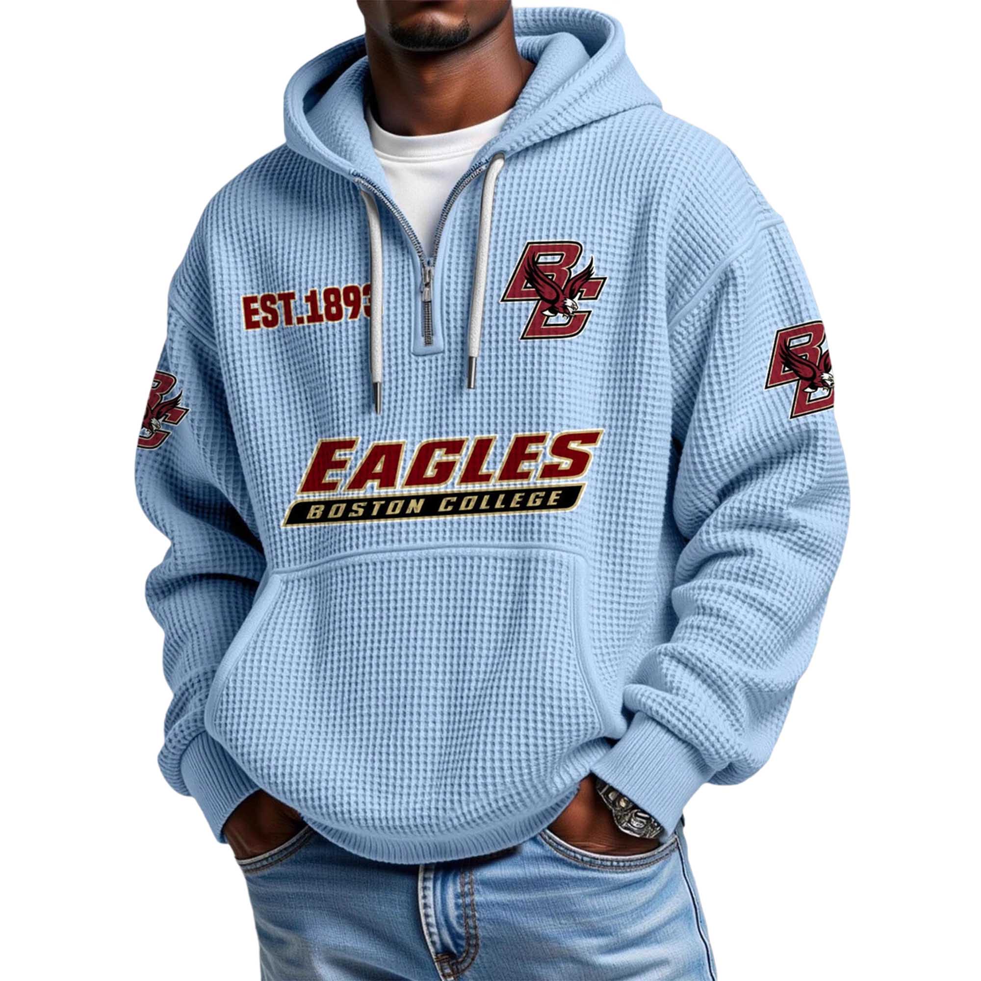Eagles Boston College EST 1893 Quarter Zip Waffle Hoodie Eagles Boston College EST 1893 Quarter Zip Waffle Hoodie