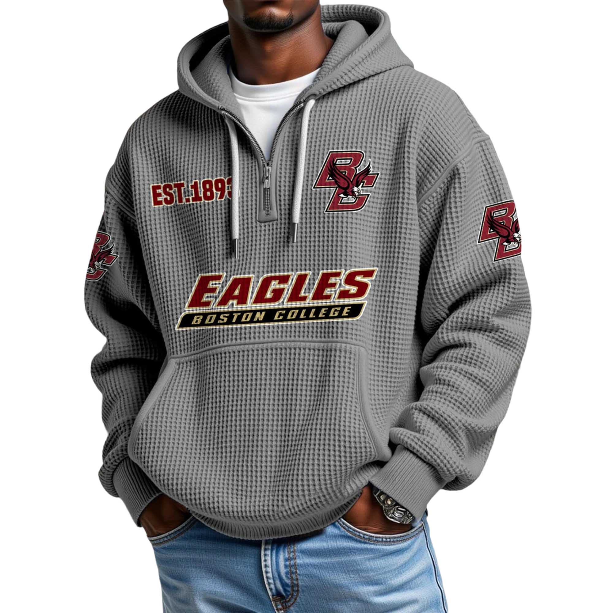 Eagles Boston College EST 1893 Quarter Zip Waffle Hoodie 3 Eagles Boston College EST 1893 Quarter Zip Waffle Hoodie 3