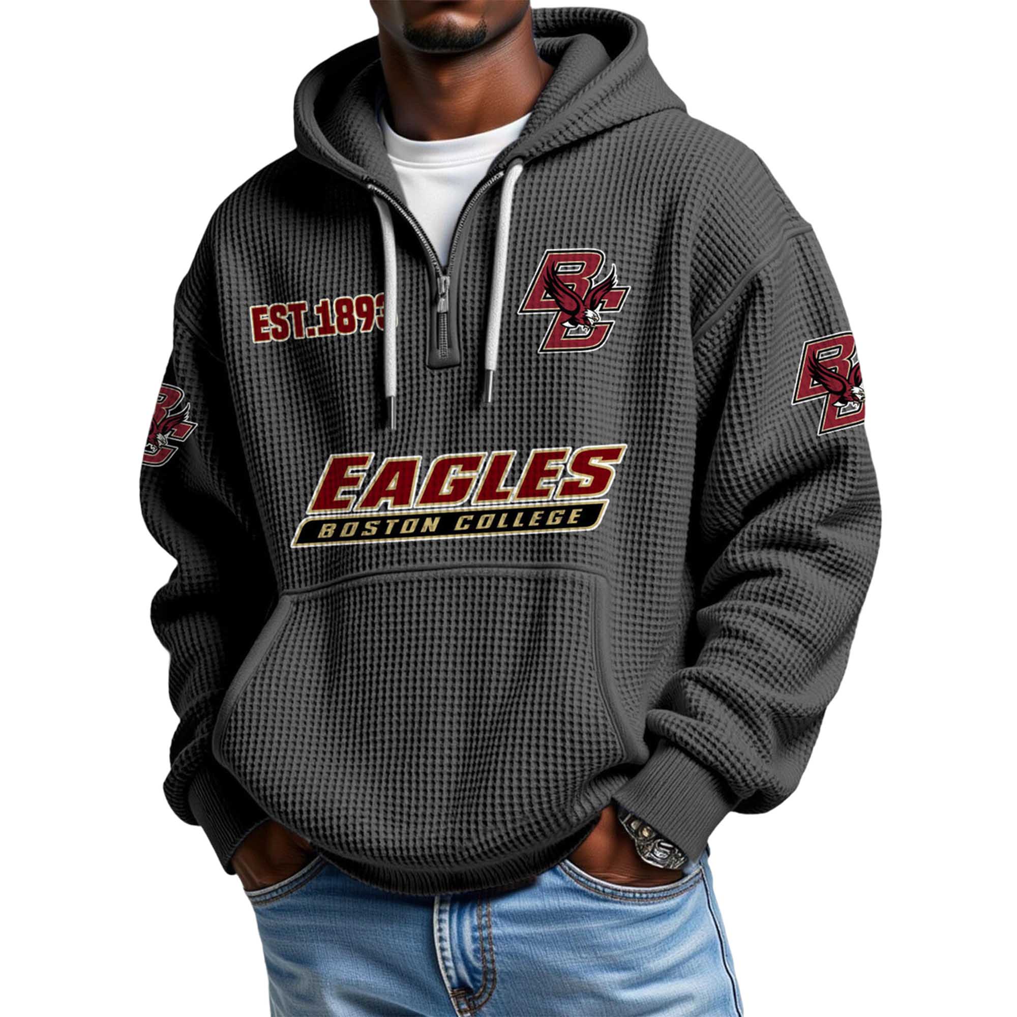 Eagles Boston College EST 1893 Quarter Zip Waffle Hoodie 5 Eagles Boston College EST 1893 Quarter Zip Waffle Hoodie 5