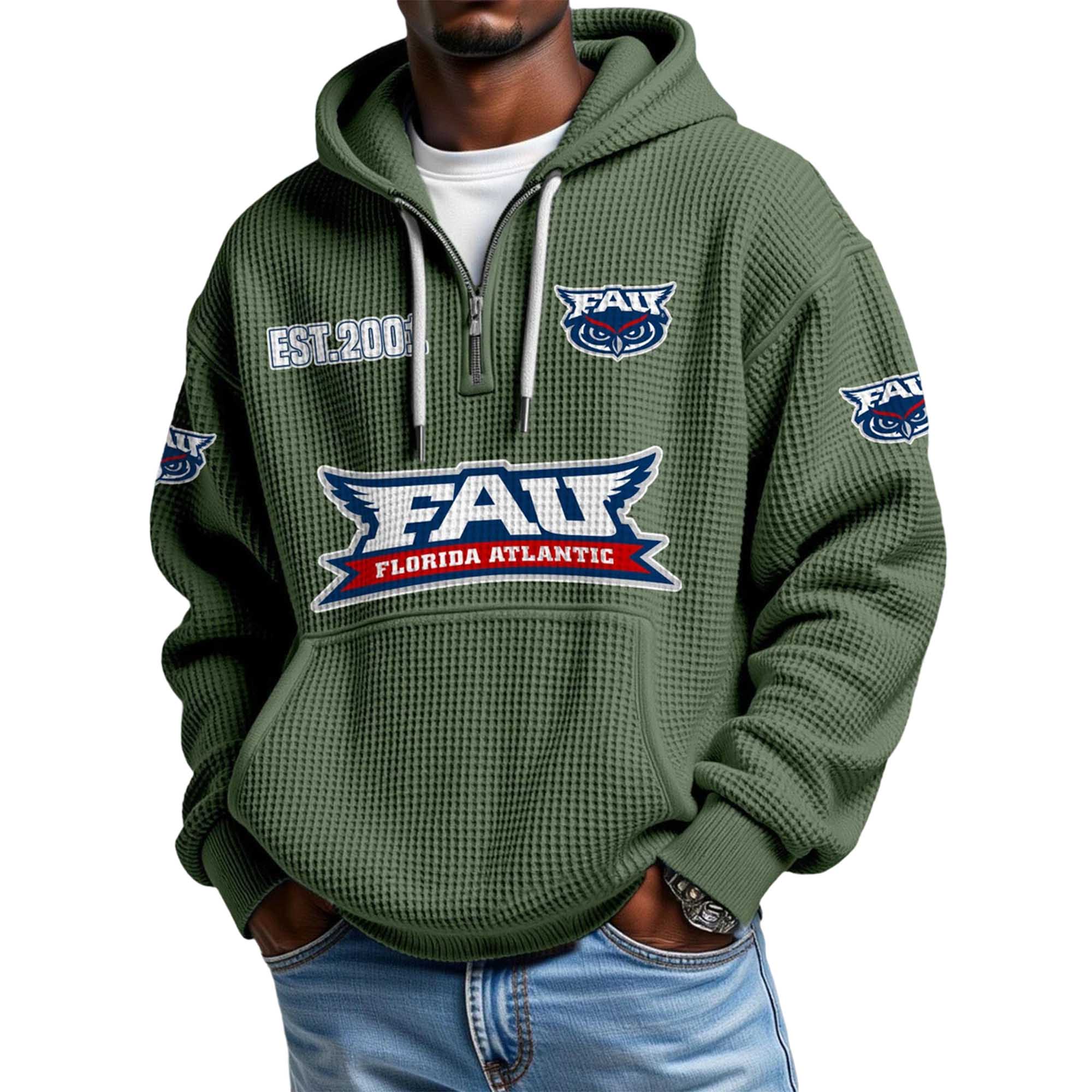 Florida Atlantic EST 2001 Quarter Zip Waffle Hoodie 4 Florida Atlantic EST 2001 Quarter Zip Waffle Hoodie 4