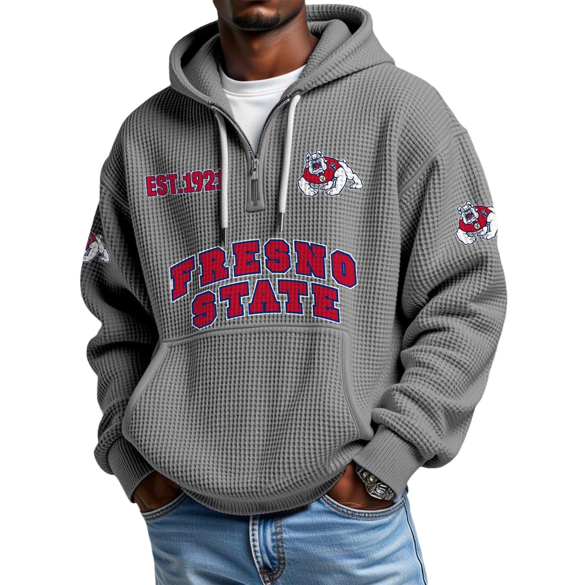 Fresno State EST 1921 Quarter Zip Waffle Hoodie 4 Fresno State EST 1921 Quarter Zip Waffle Hoodie 4