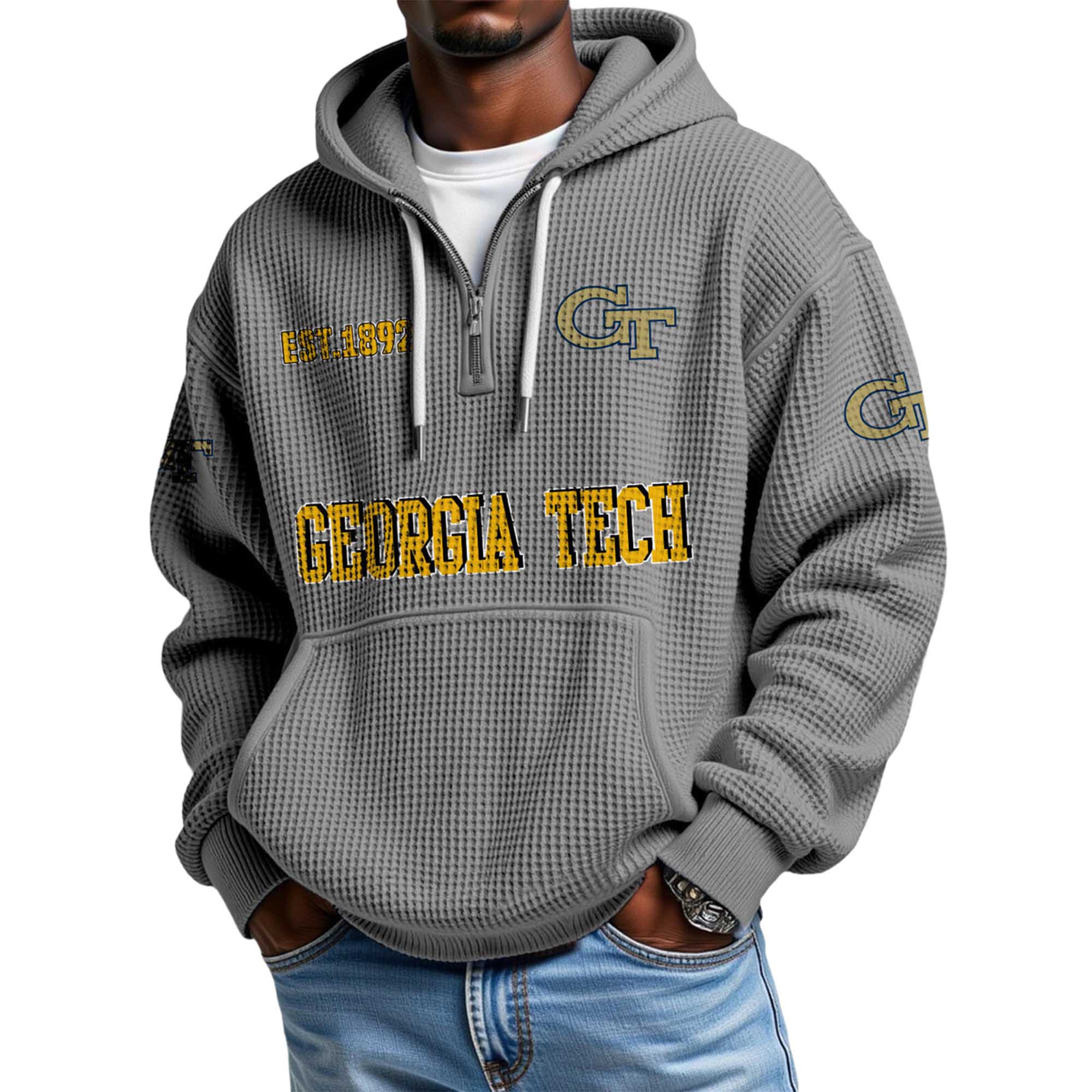 Georgia Tech EST 1892 Quarter Zip Waffle Hoodie 3 Georgia Tech EST 1892 Quarter Zip Waffle Hoodie 3