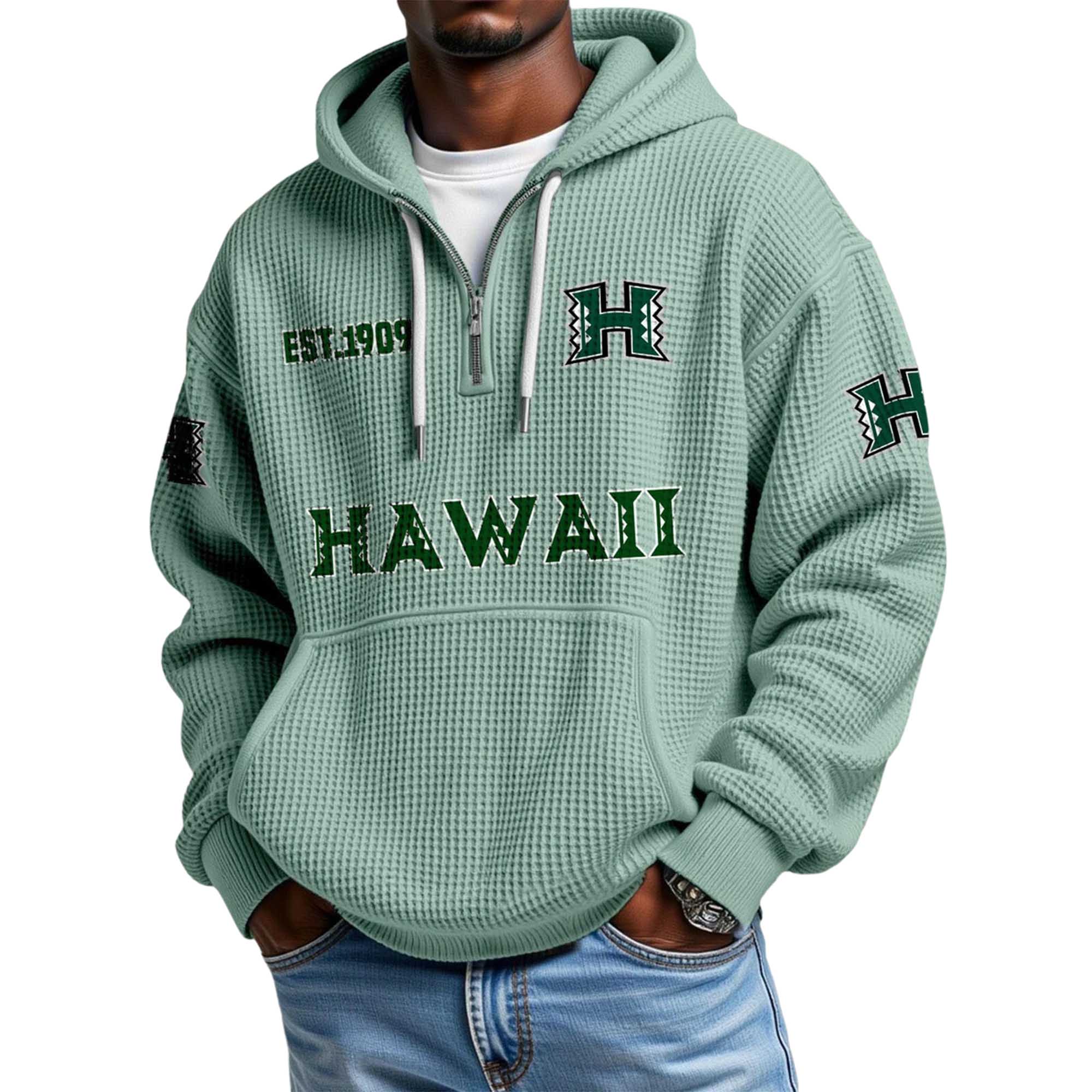 Hawaii EST 1909 Quarter Zip Waffle Hoodie 4 Hawaii EST 1909 Quarter Zip Waffle Hoodie 4